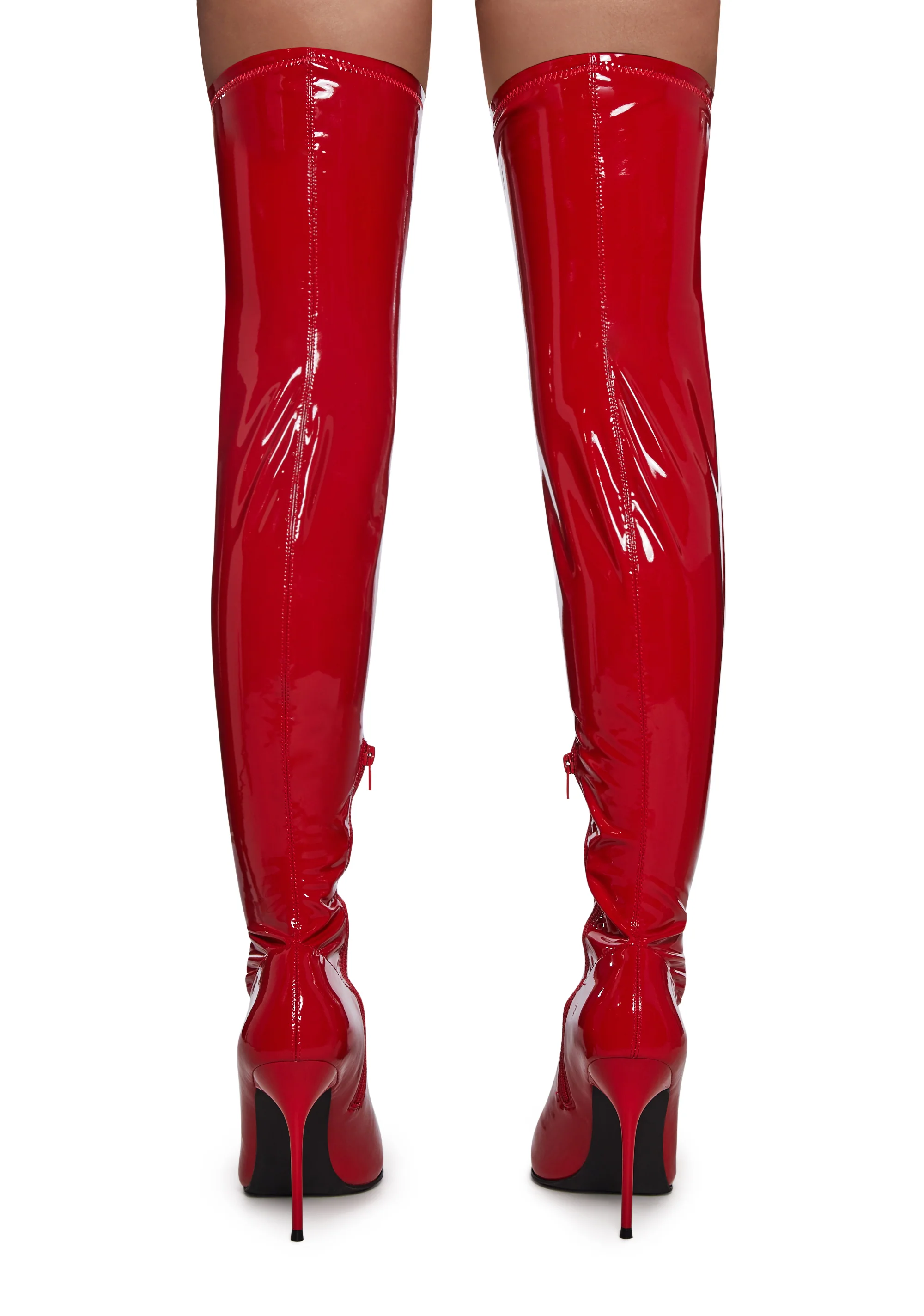 Thigh High Stretch Boots - Red - Image 4