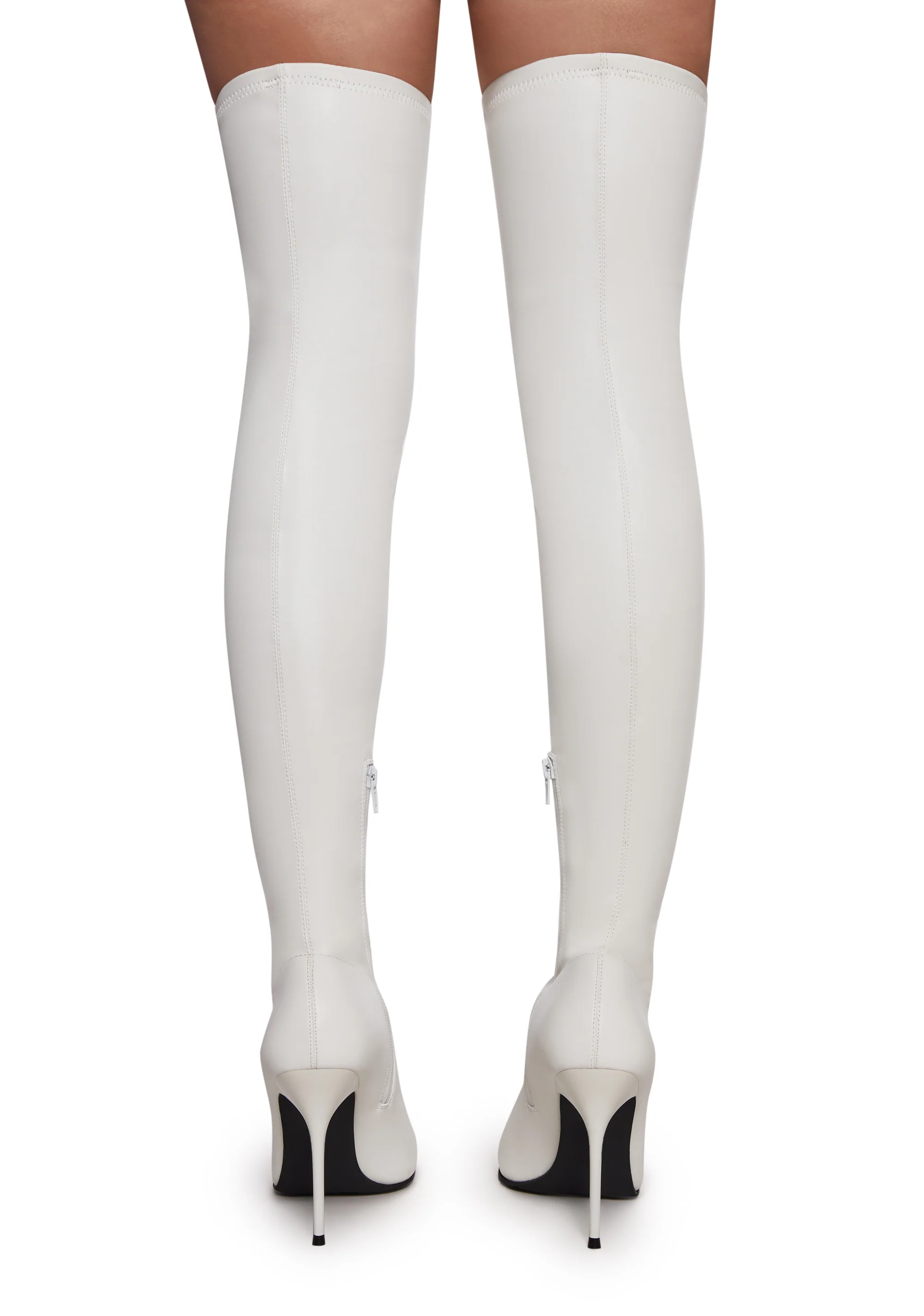 Thigh High Stretch Boots - White - Image 3