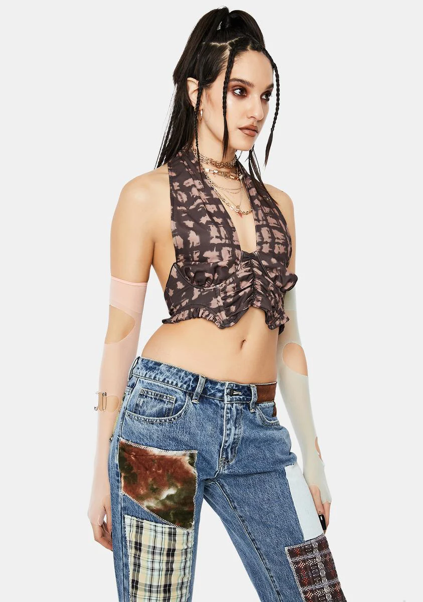 Brown Halter Neck Cup Detail Top - Image 2