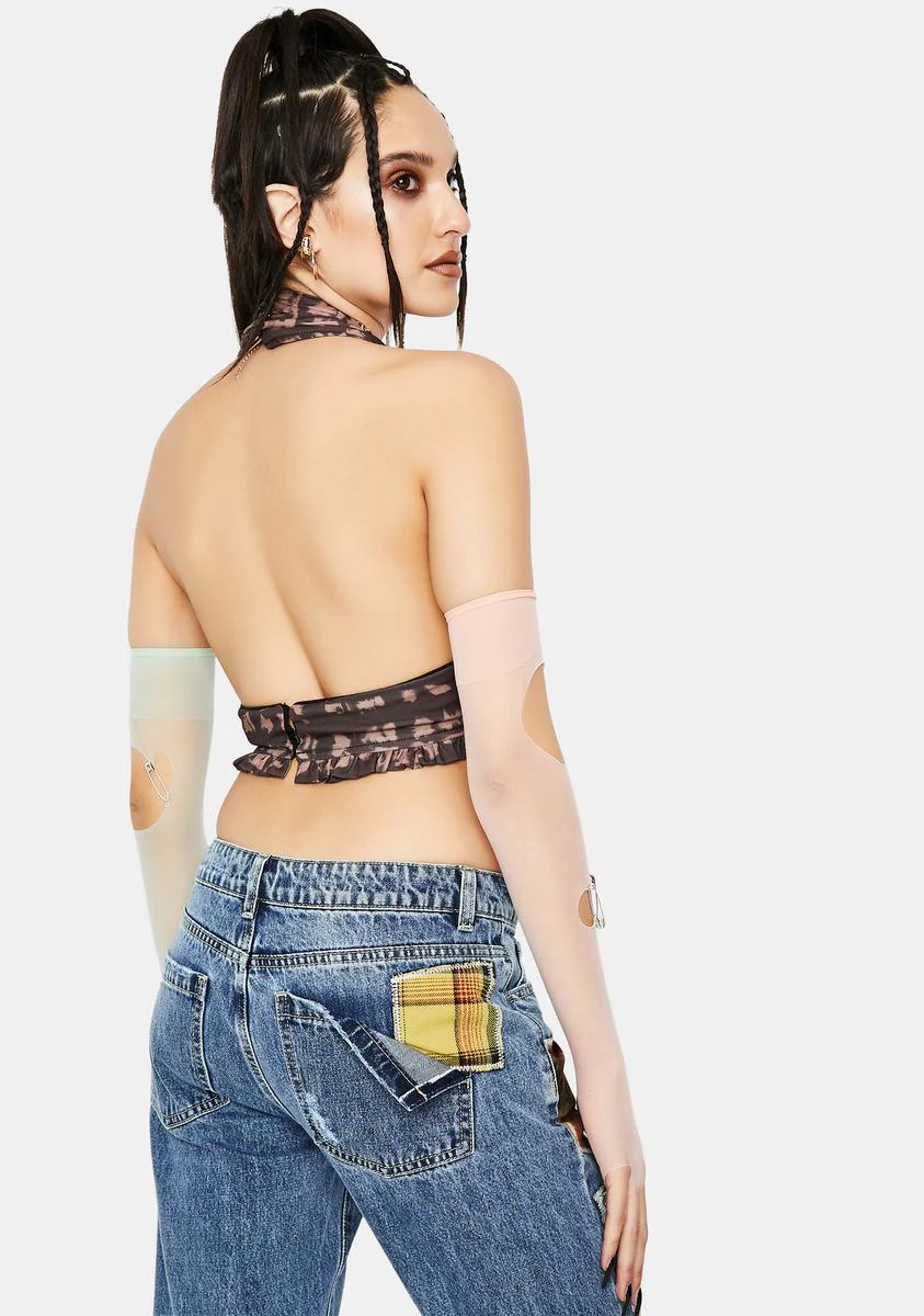Brown Halter Neck Cup Detail Top - Image 4