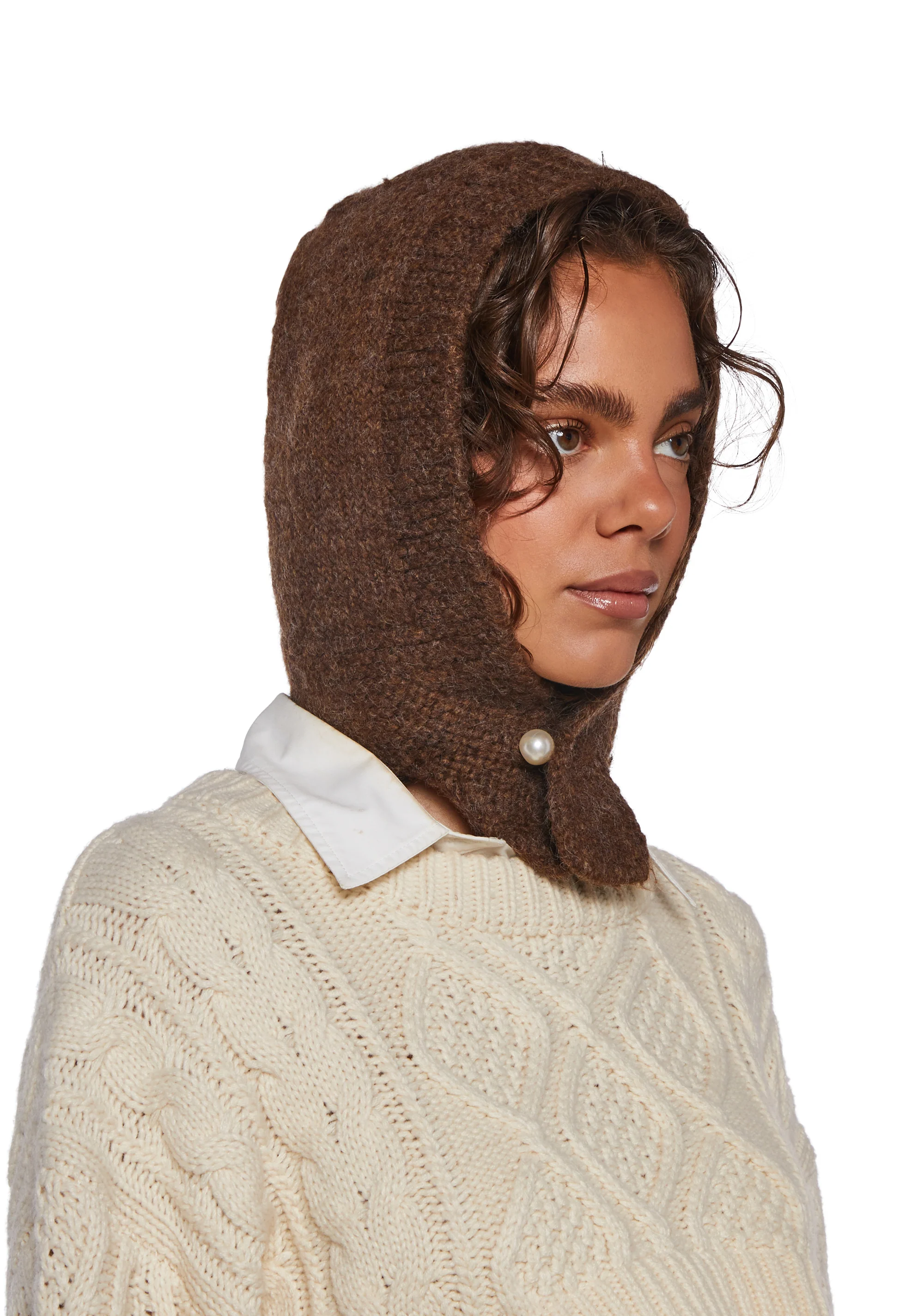 Fall Vibing Knit Hood - Brown - Image 2