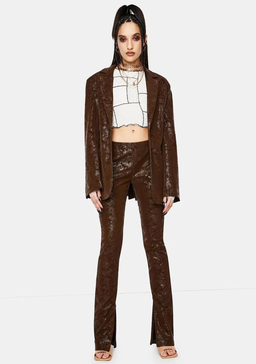 Brown Vegan Leather Suit Jacket - Image 3