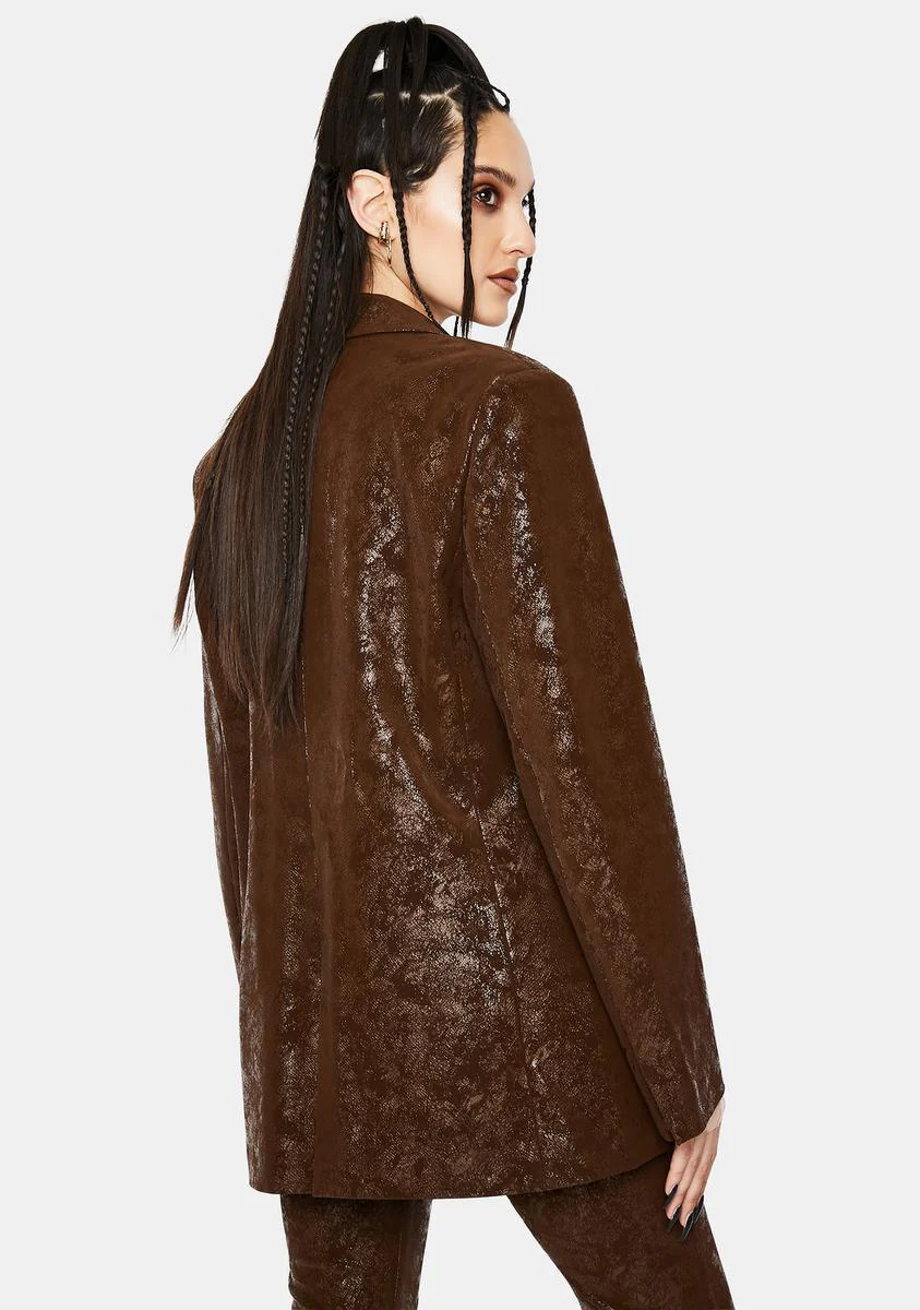 Brown Vegan Leather Suit Jacket - Image 4