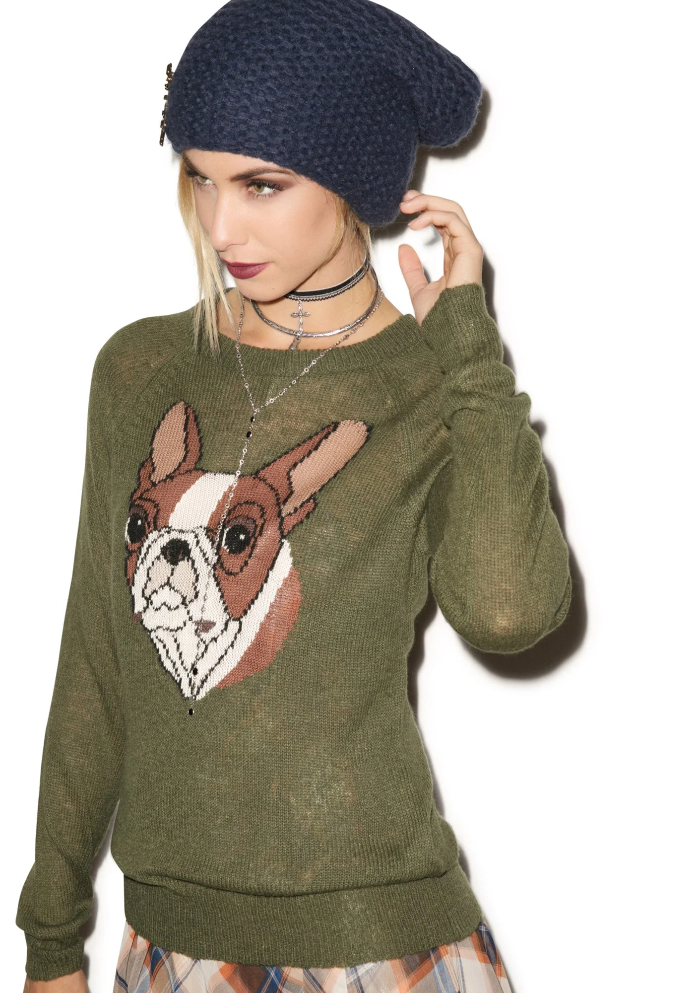 Bulldog Party Sweater - Dark Green - Image 6