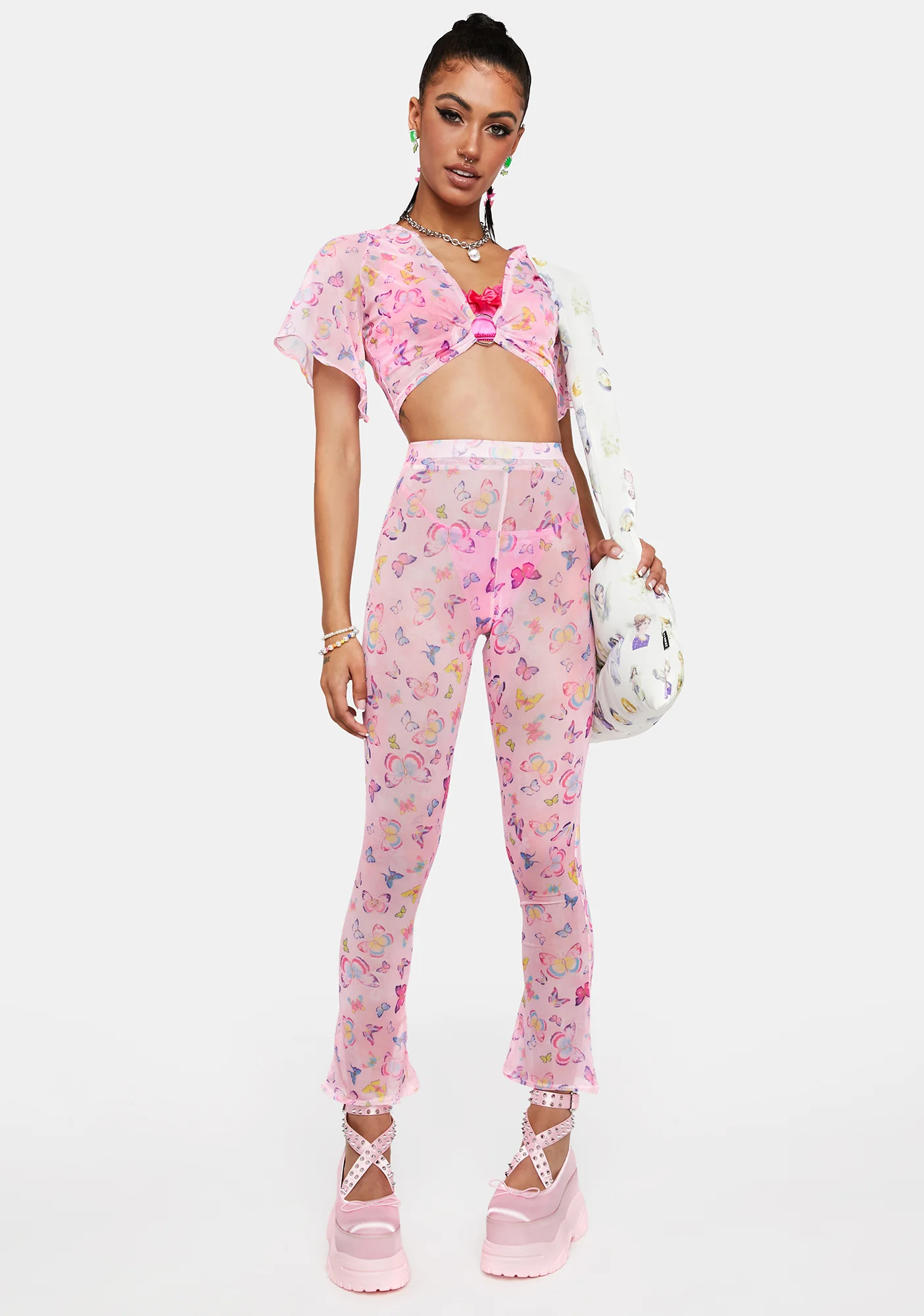 Butterfly O-Ring Crop Top - Pink - Image 2