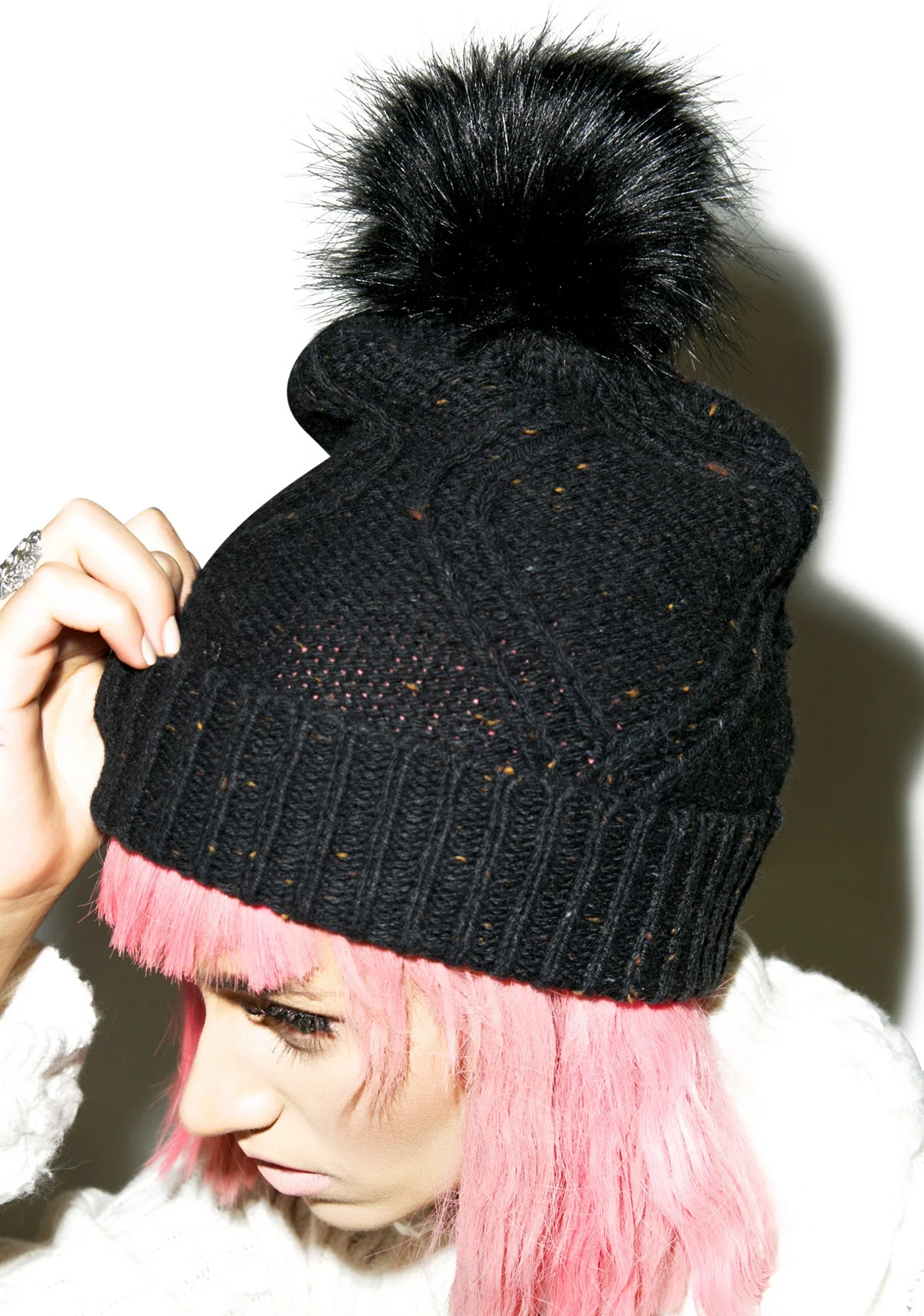 Cable Knit Beanie - Blue - Image 6