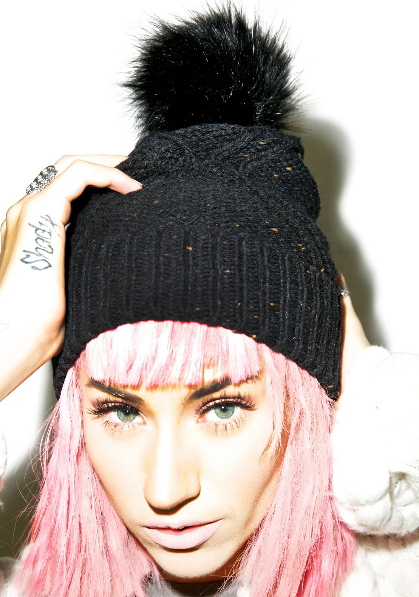 Cable Knit Beanie - Blue - Image 8