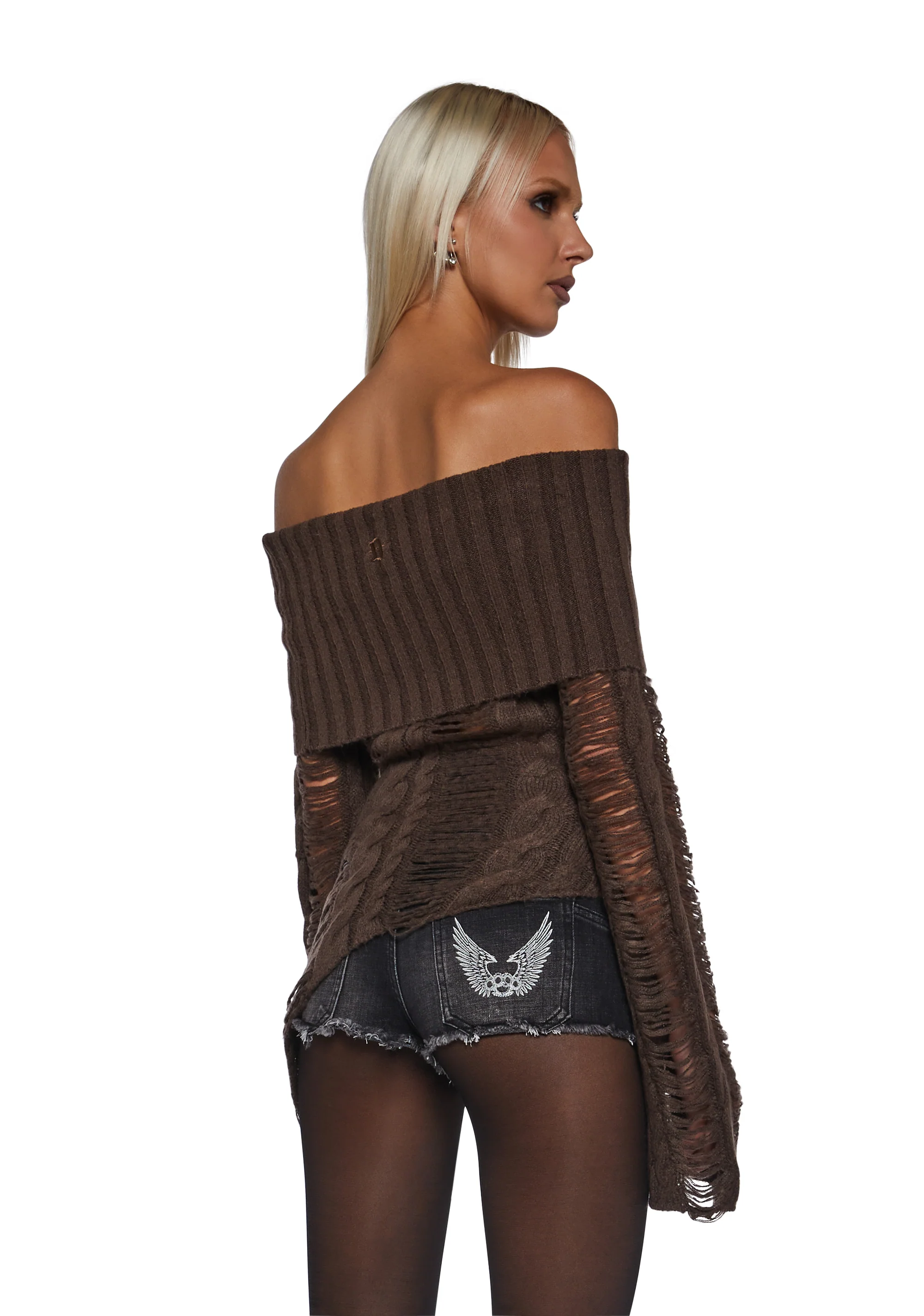 Ego Distressed Off The Shoulder Sweater - Image 4