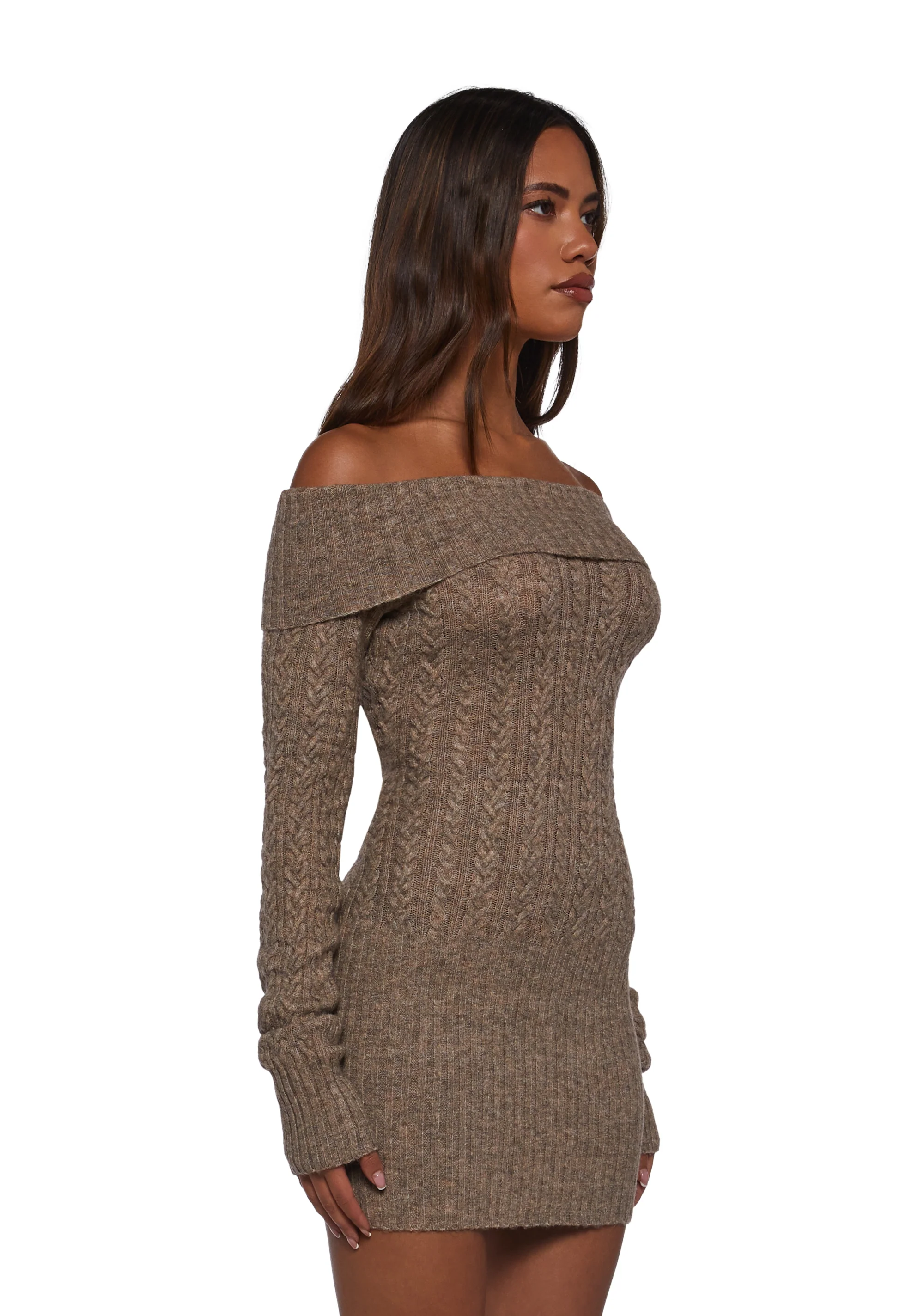 Manifest It Off The Shoulder Sweater Mini Dress - Image 3