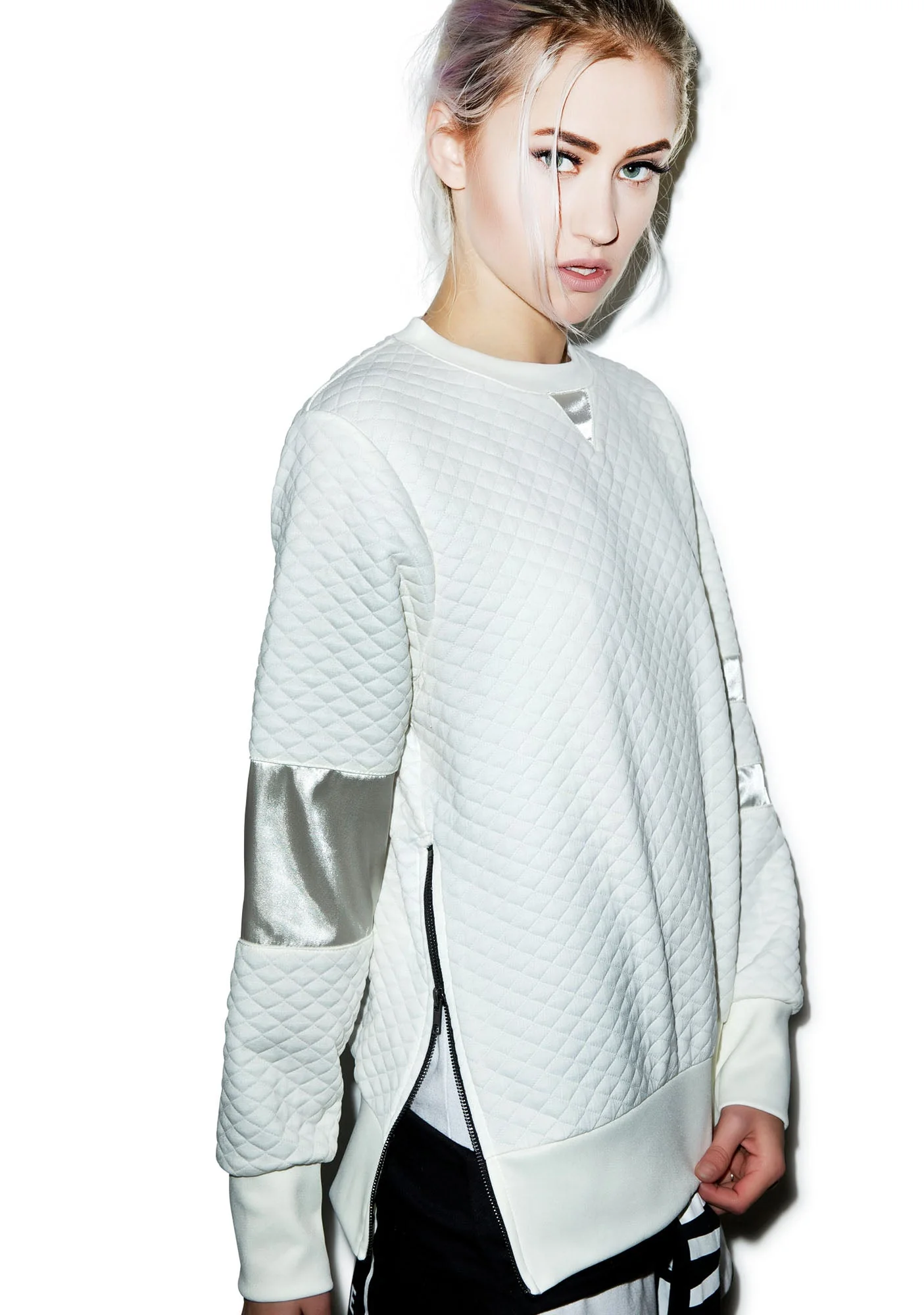 Call Me Quilted Pullover - Off White - Image 3
