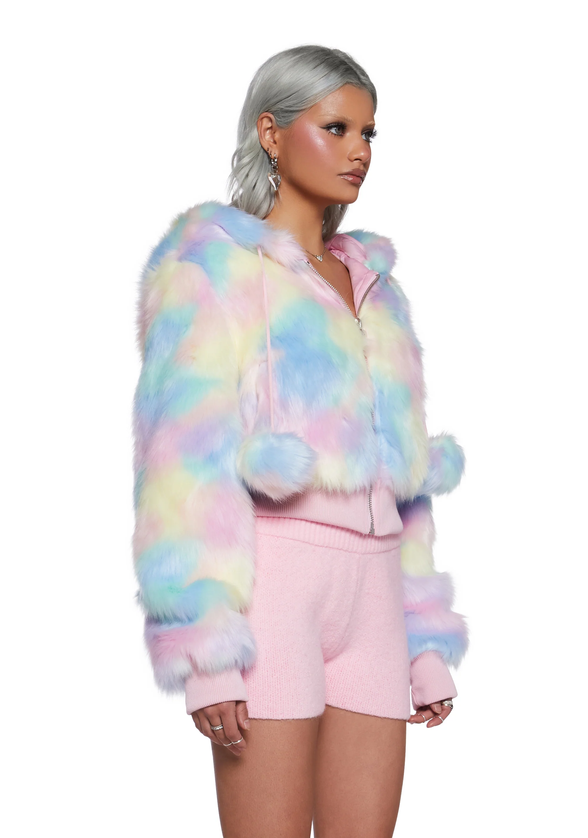 Candy Blossom Faux Fur Hoodie - Pastel - Image 3