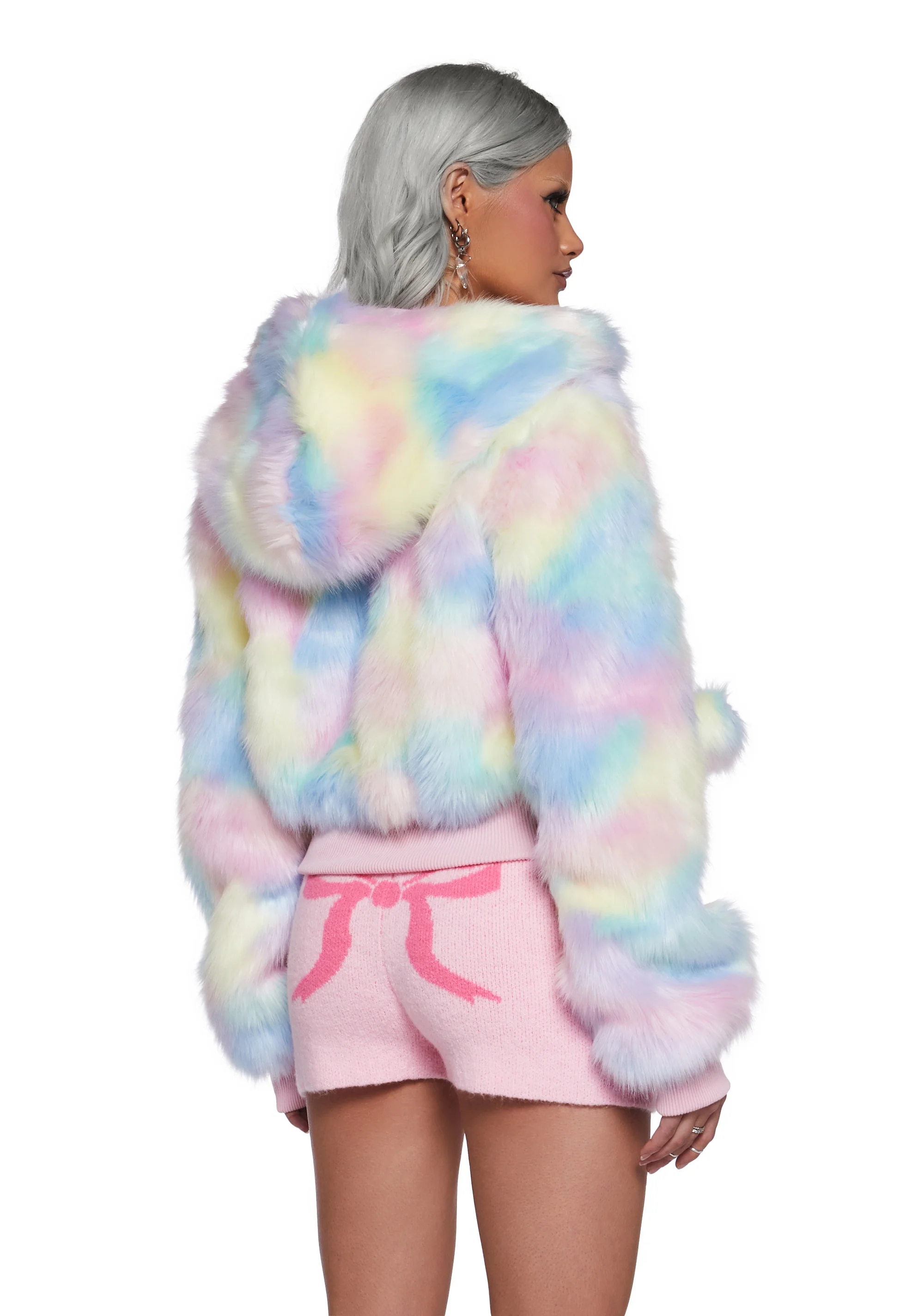 Candy Blossom Faux Fur Hoodie - Pastel - Image 4