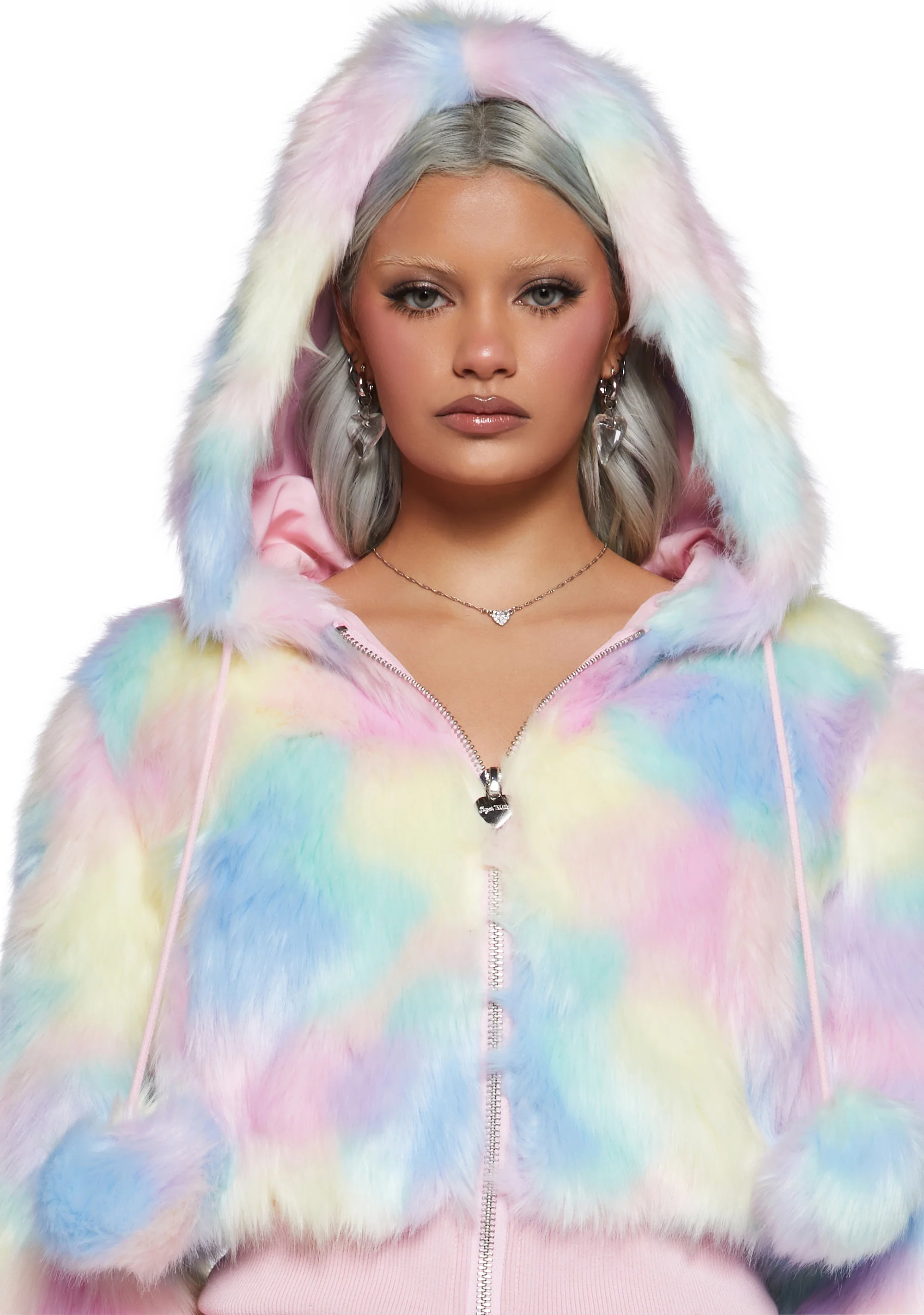 Candy Blossom Faux Fur Hoodie - Pastel - Image 5