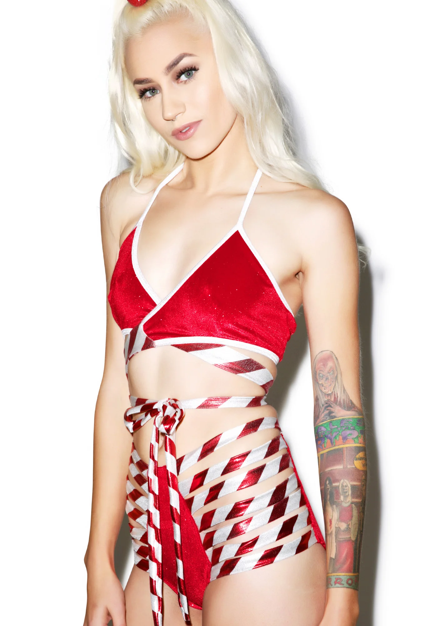 Candy Cane Cutie Wrap Halter Top - Image 3