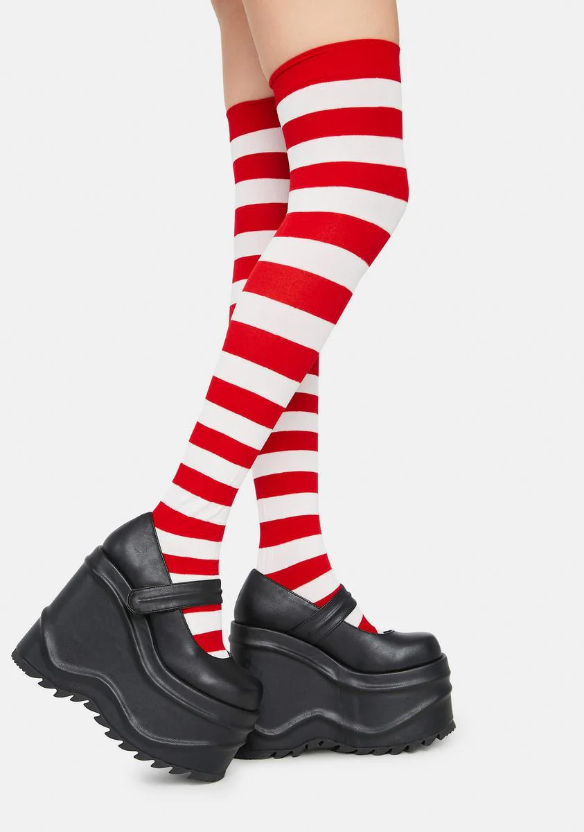 Candy Cane Make U Pay Striped Thigh Highs - Image 2