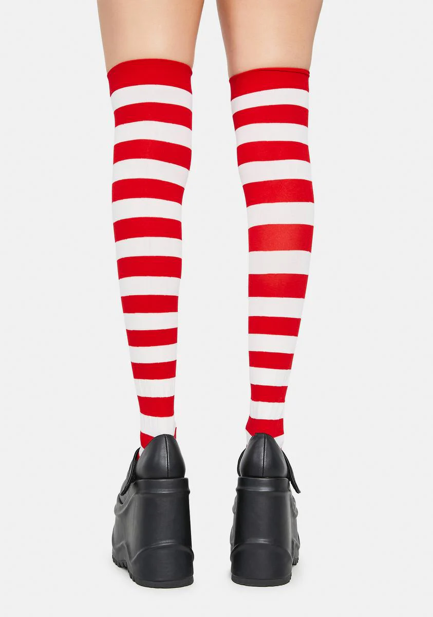 Candy Cane Make U Pay Striped Thigh Highs - Image 3