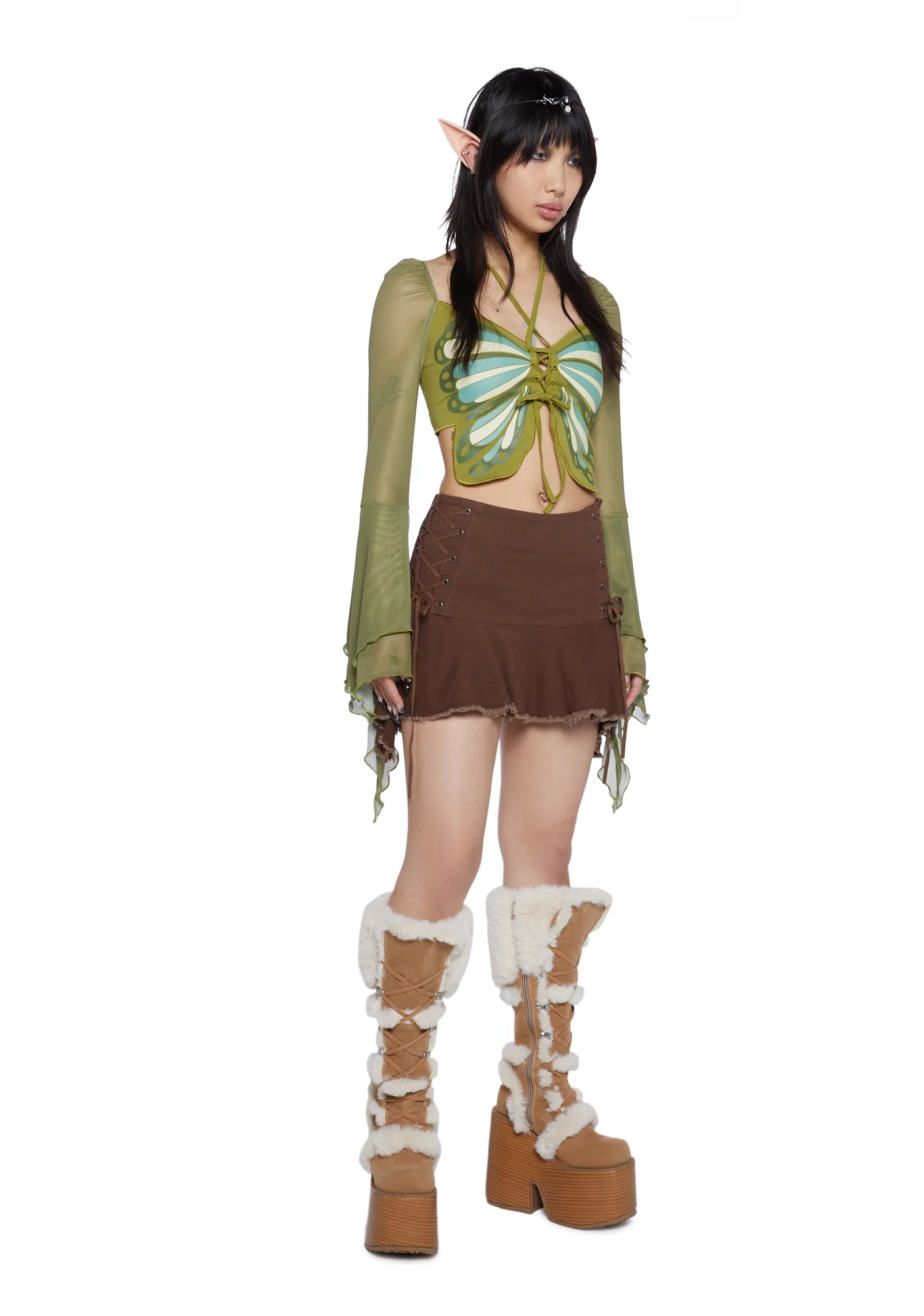 Can't Knock Me Down Lace-Up Skirt - Brown - Image 2