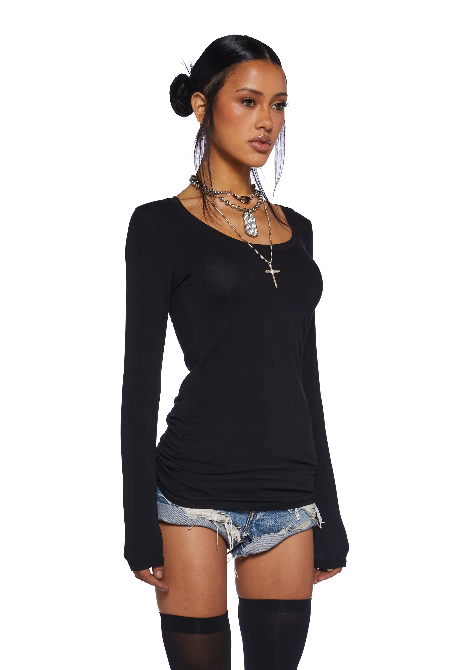 Casual Meetups Long Sleeve Top - Black - Image 3