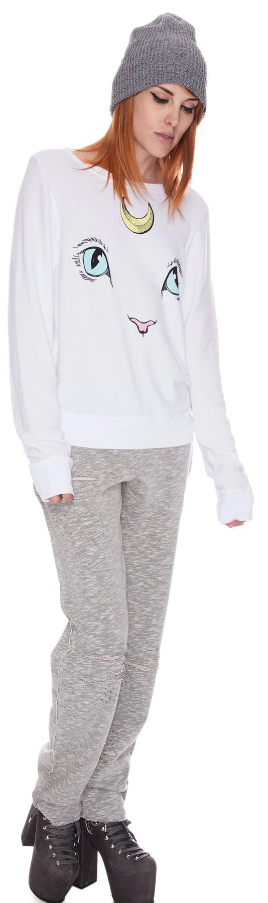 Cat and Moon Baggy Beach Jumper - White - Image 10
