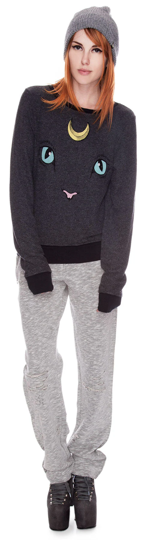 Cat and Moon Baggy Beach Jumper - White - Image 2
