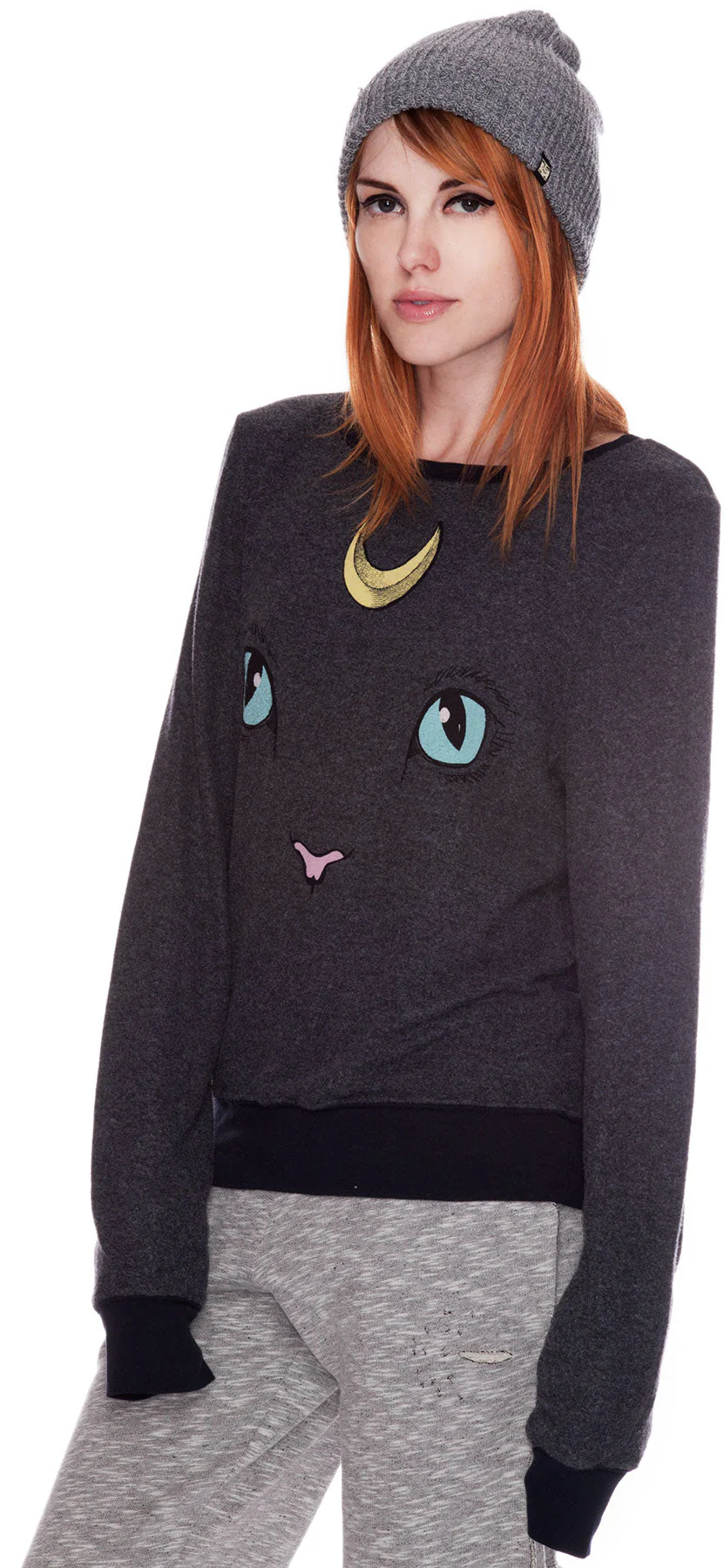 Cat and Moon Baggy Beach Jumper - White - Image 5
