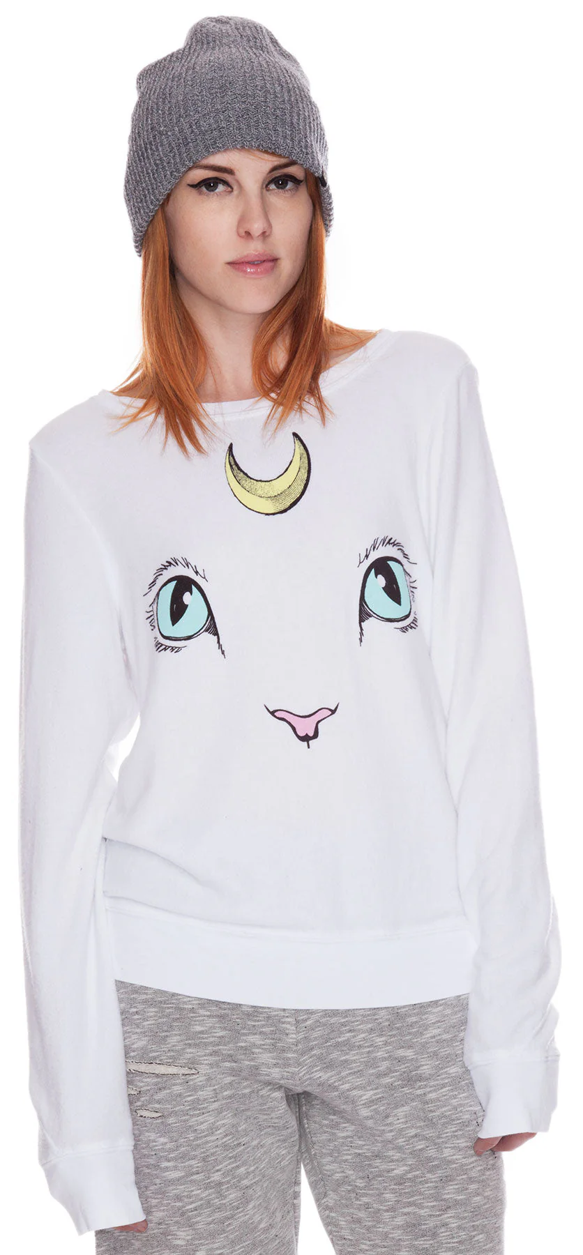 Cat and Moon Baggy Beach Jumper - White - Image 6