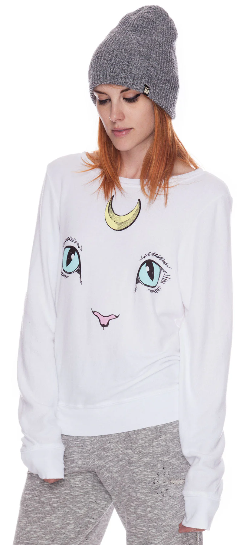 Cat and Moon Baggy Beach Jumper - White - Image 9