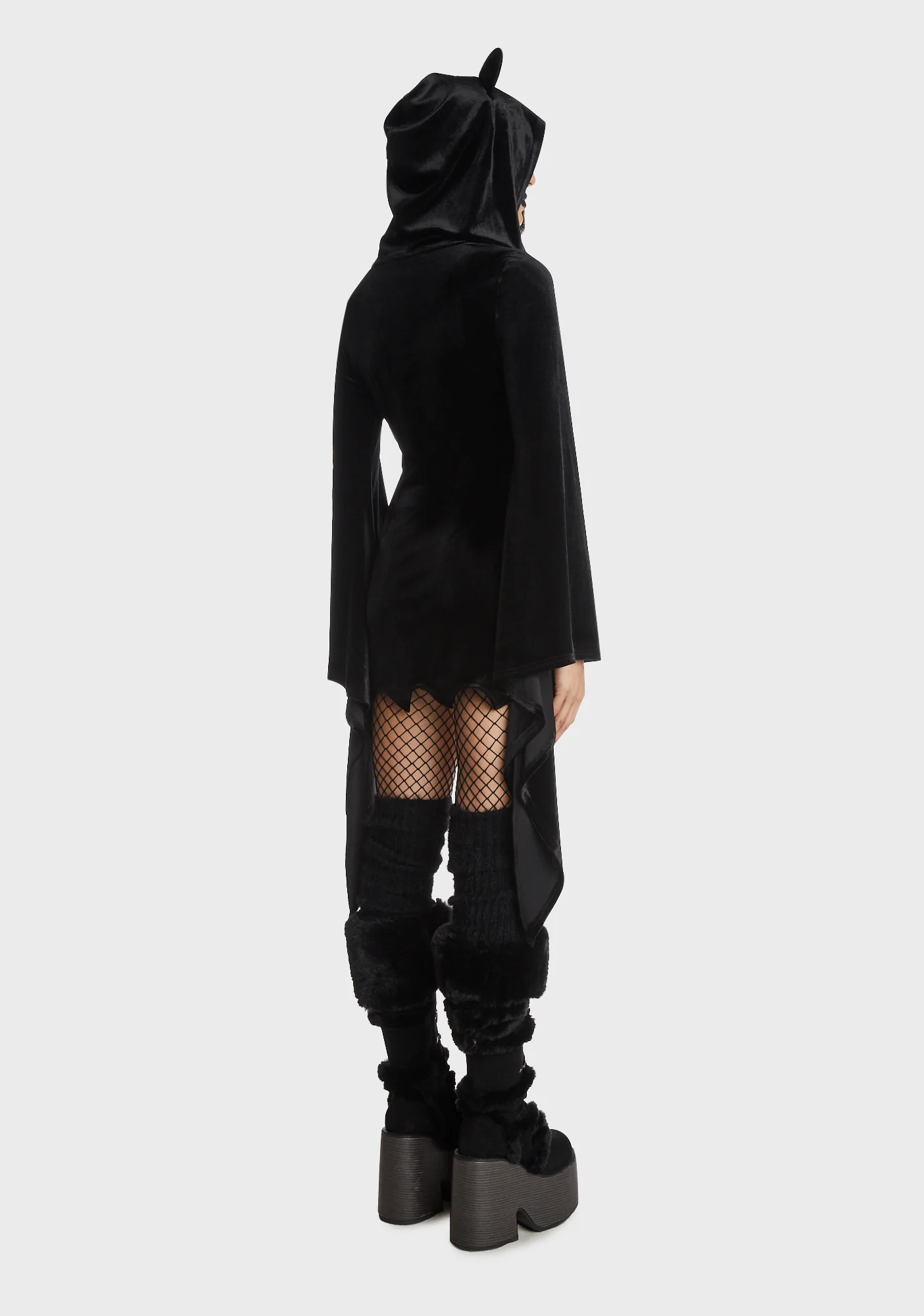 Cat Ear Bell Sleeves Hooded Zip Dress - Image 4