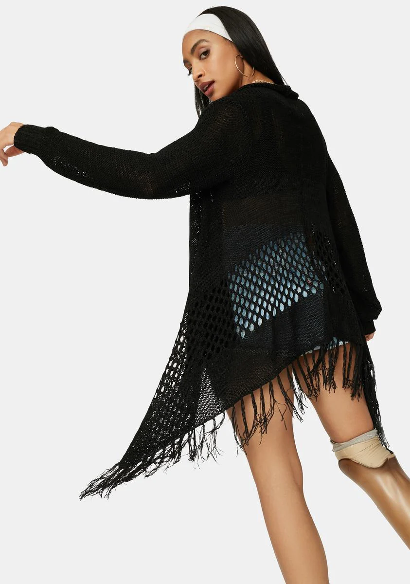 Catch The Wind Open Front Fringe Cardigan - Image 4