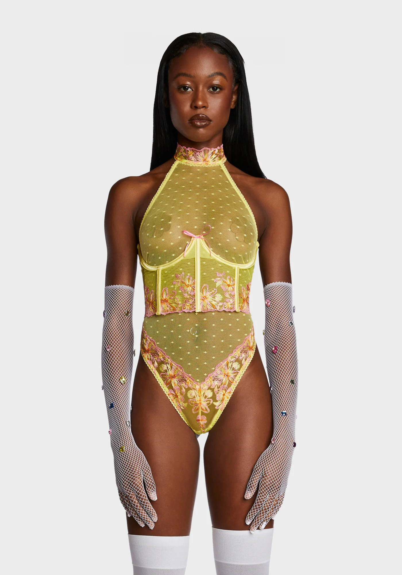 Catching Sparks Fishnet Gloves - White - Image 2