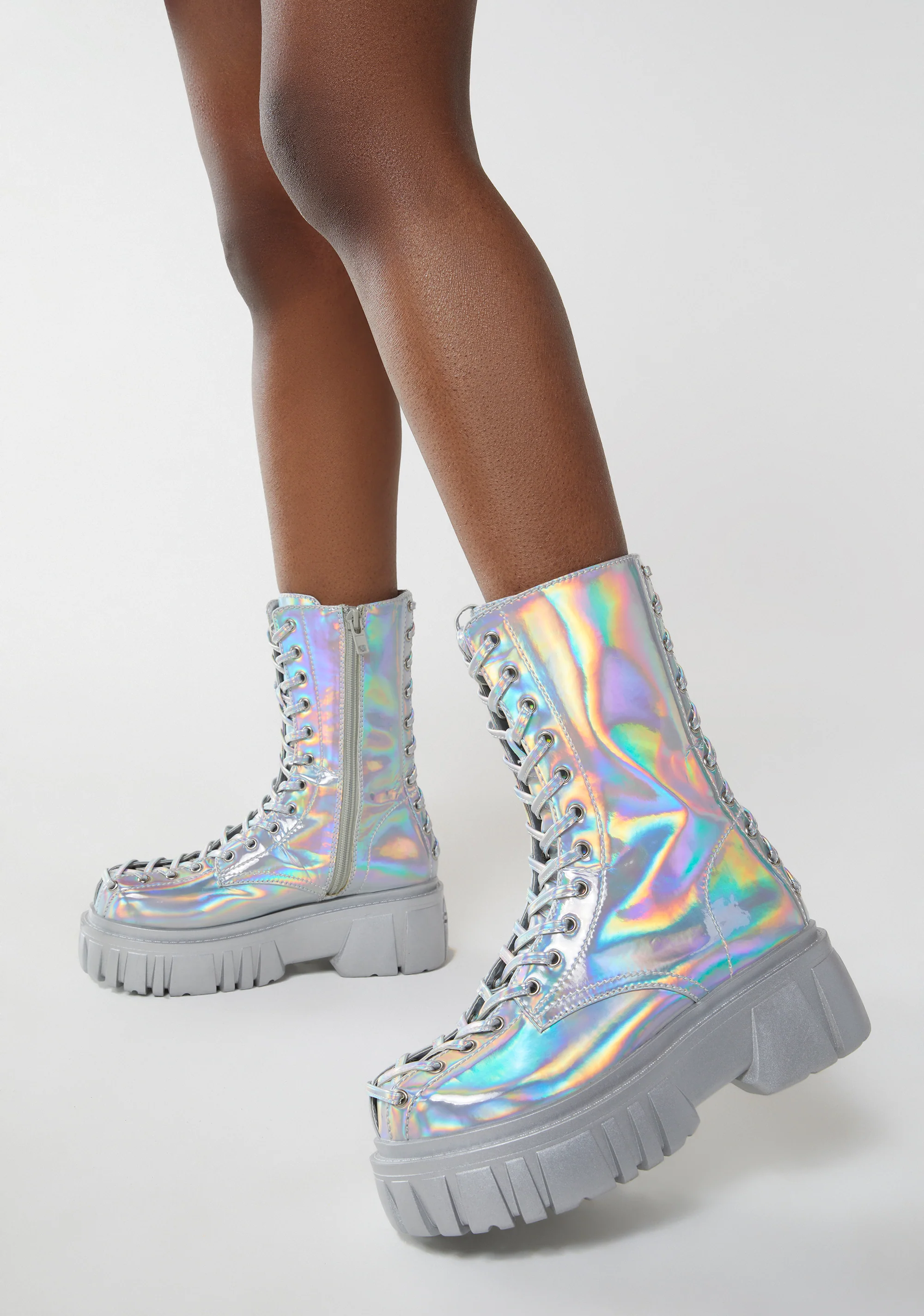 Celestial Candy Holographic Corset Boots - Silver - Image 6