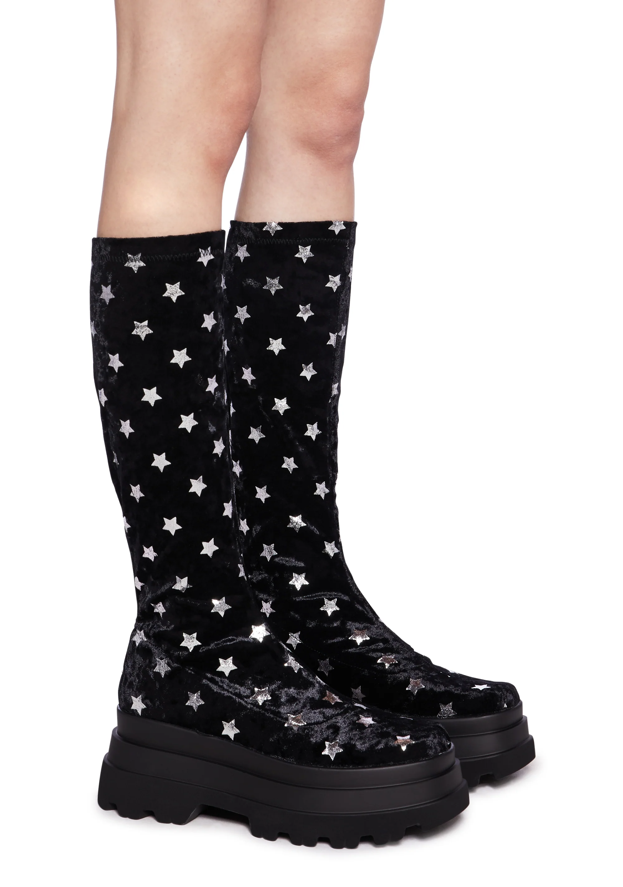 Celestial Dusk Velvet Long Boots - Black - Image 3