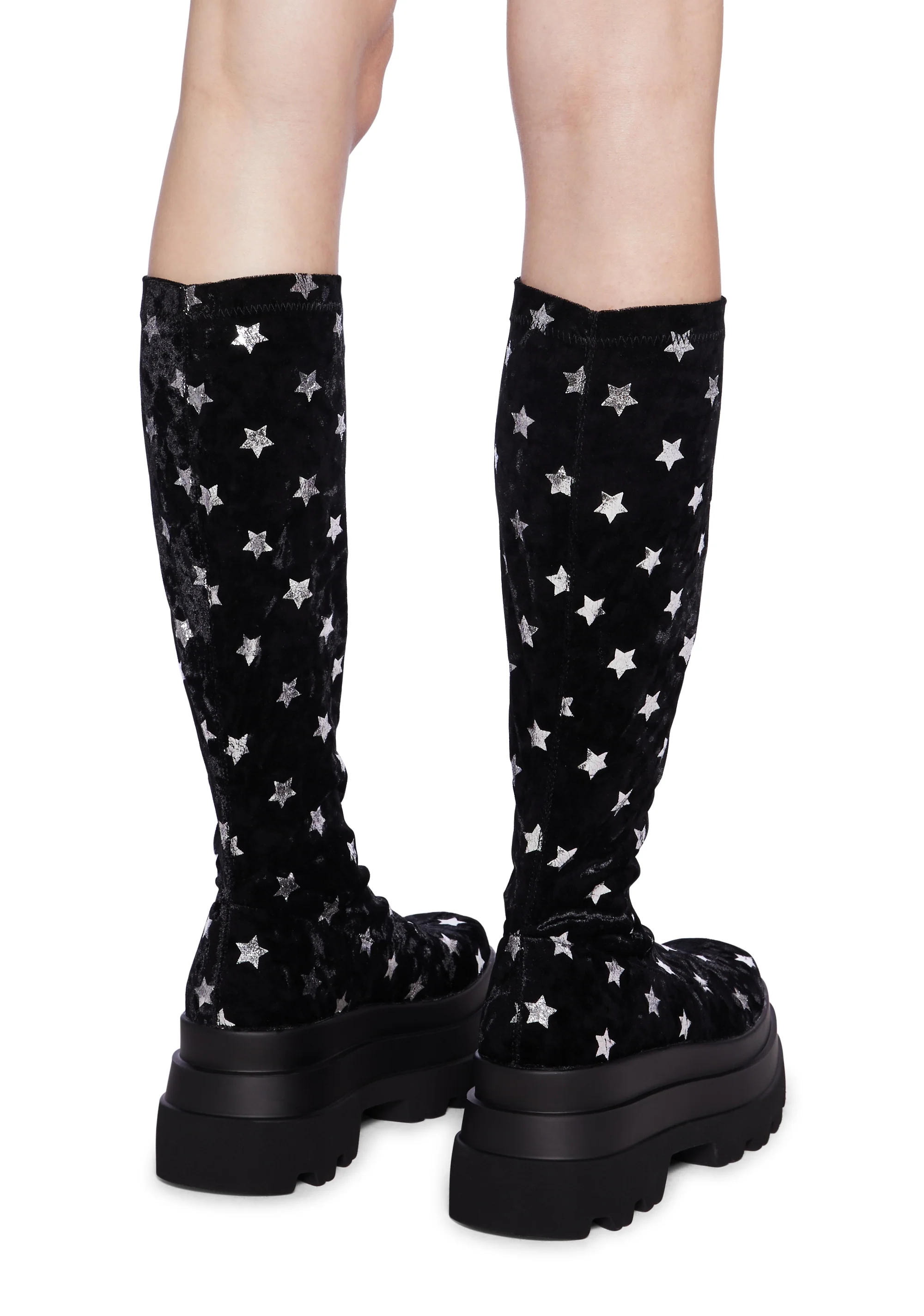 Celestial Dusk Velvet Long Boots - Black - Image 4