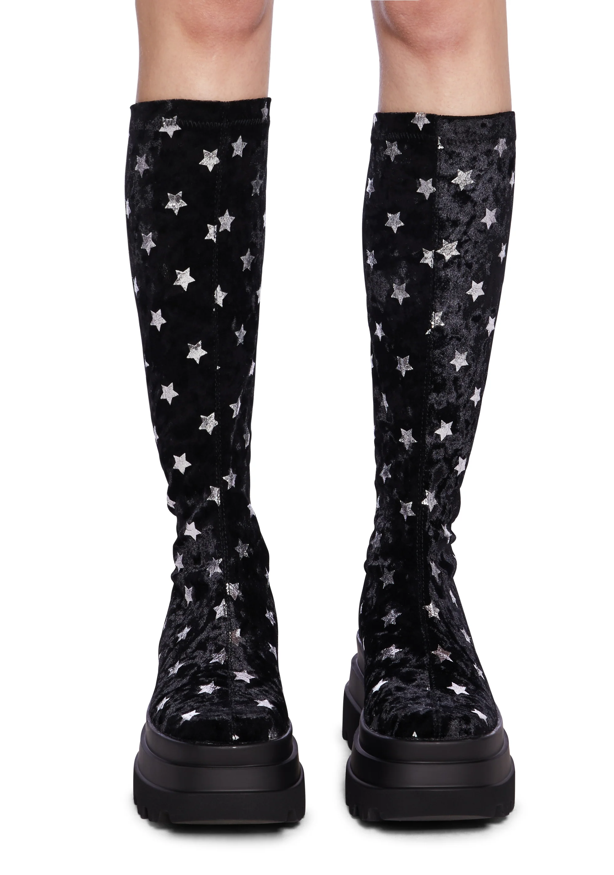 Celestial Dusk Velvet Long Boots - Black - Image 5