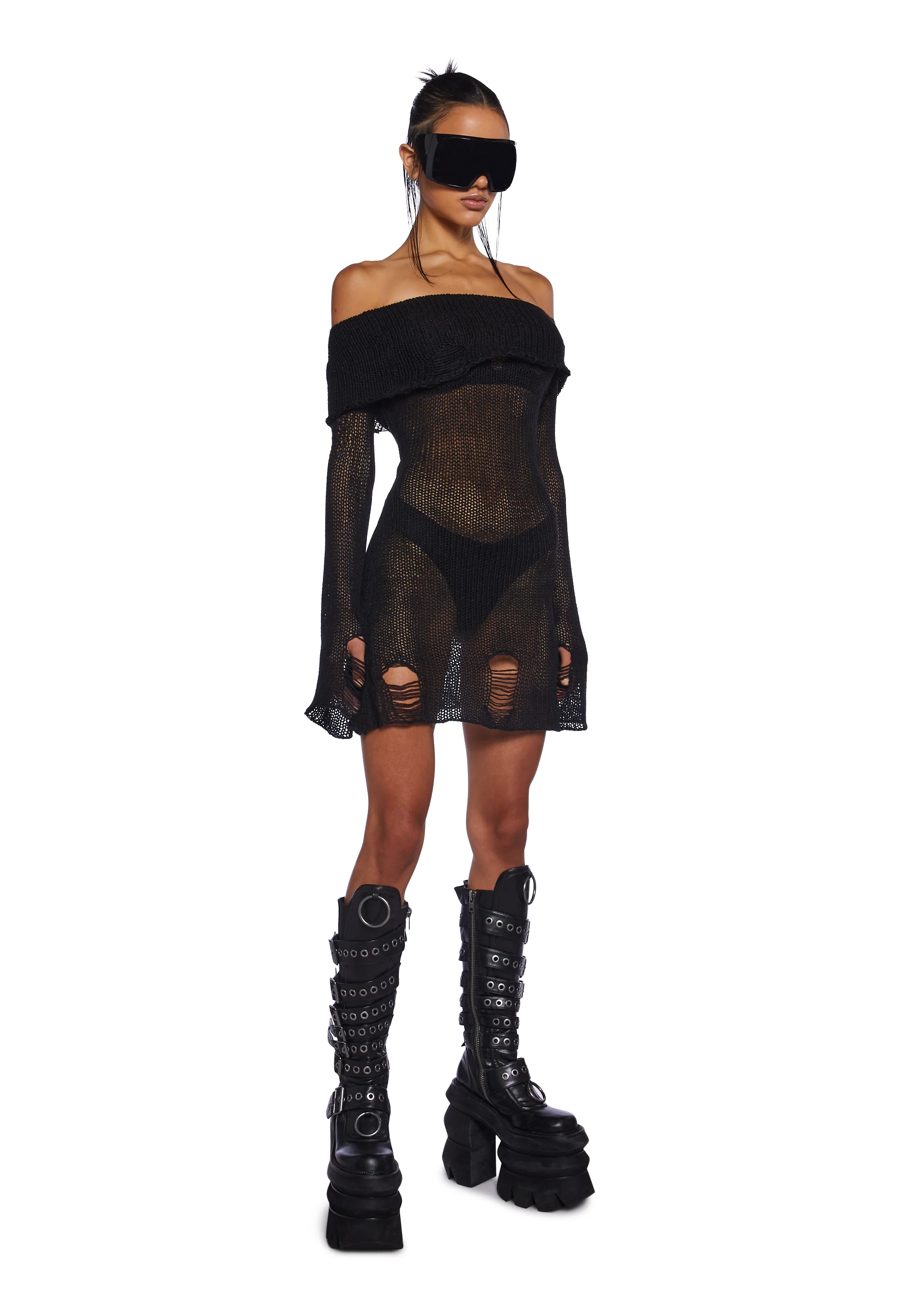 Chamber Distressed Sweater Dress - Black - Image 5