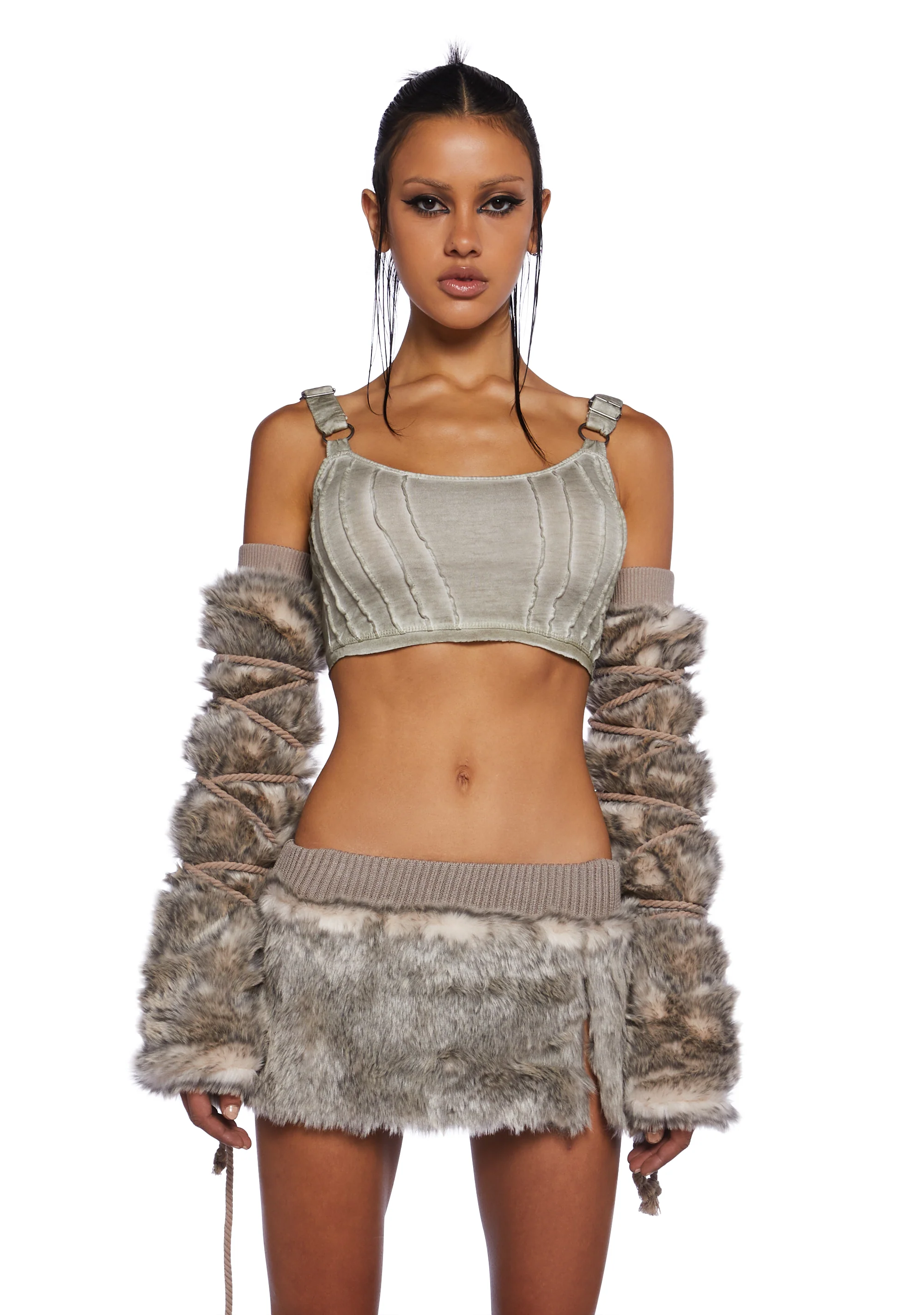 Chamber Faux Fur Arm Warmers - Brown - Image 2