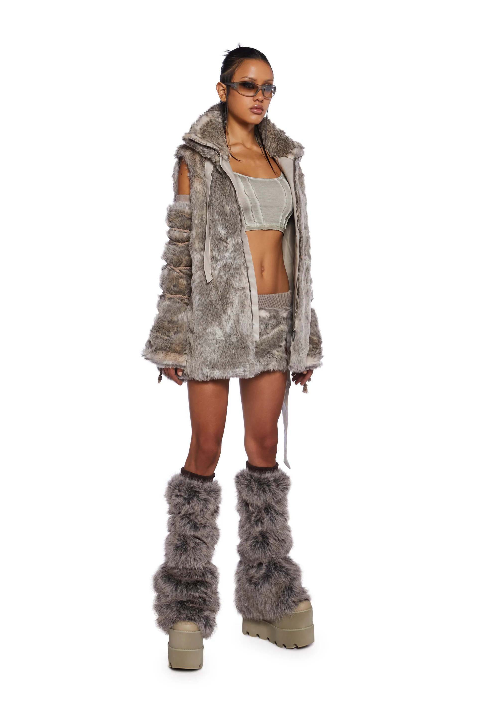 Chamber Faux Fur Arm Warmers - Brown - Image 3