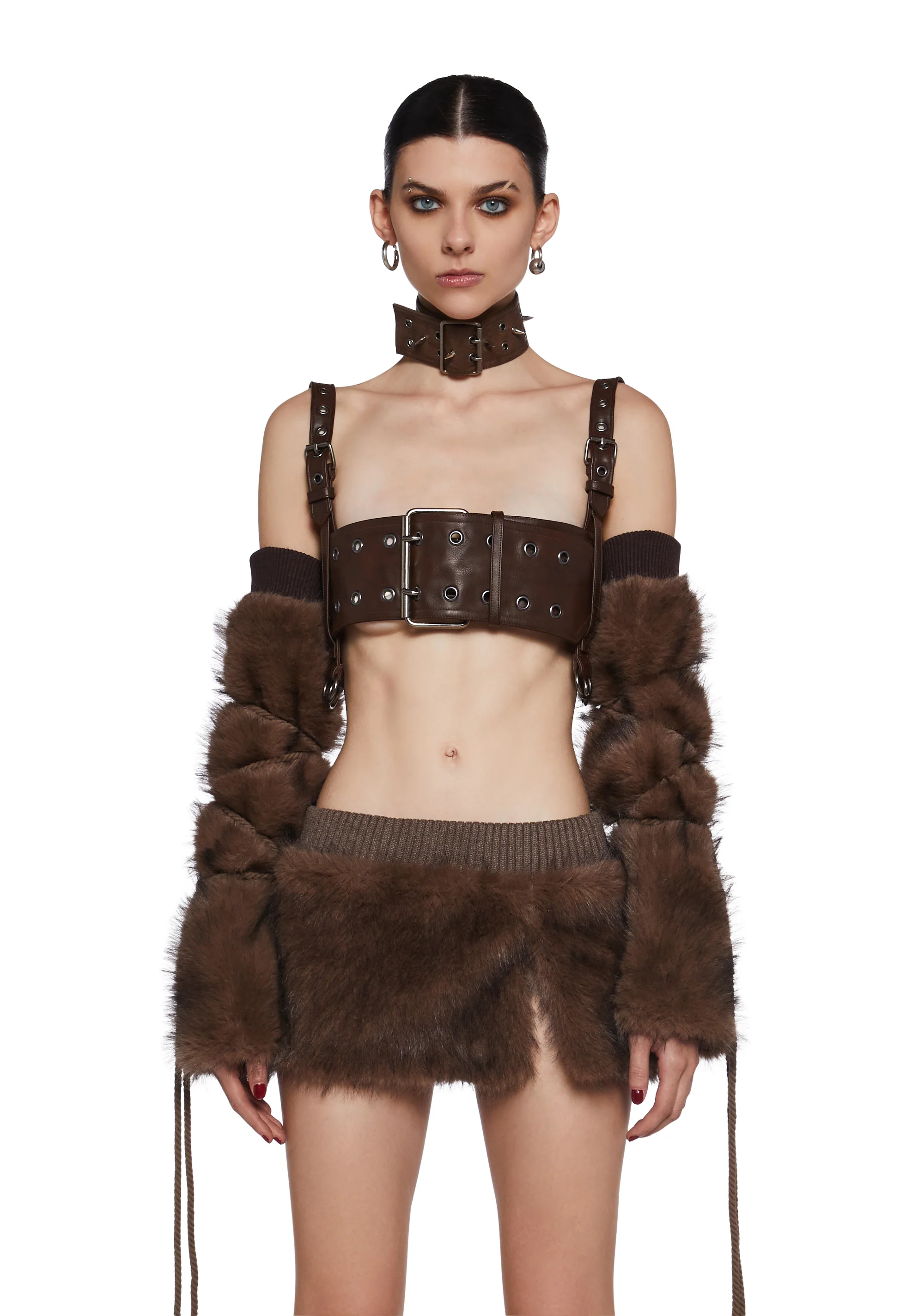 Chamber Faux Fur Arm Warmers - Dark Brown - Image 2
