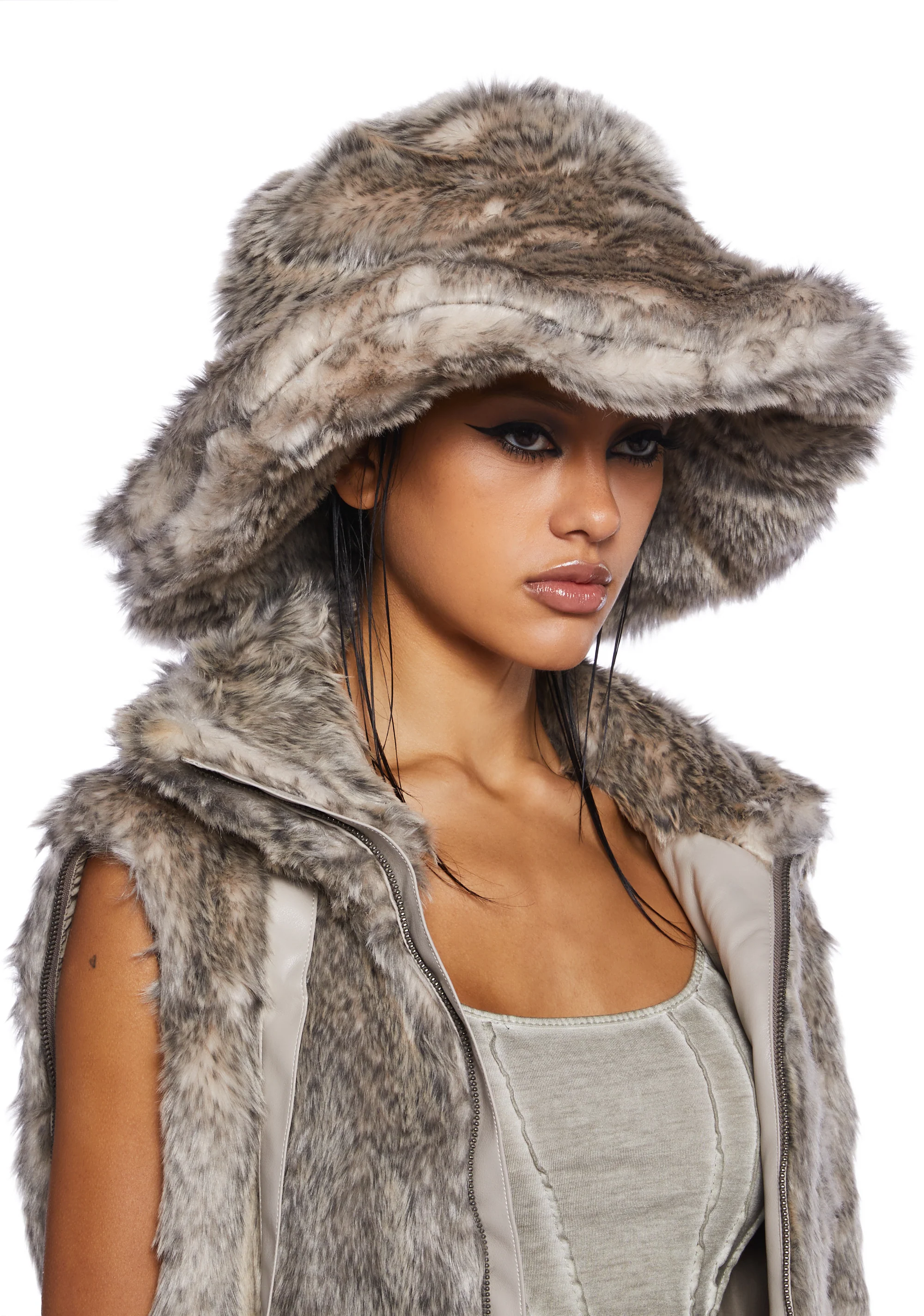 Chamber Faux Fur Bucket Hat - Brown - Image 3