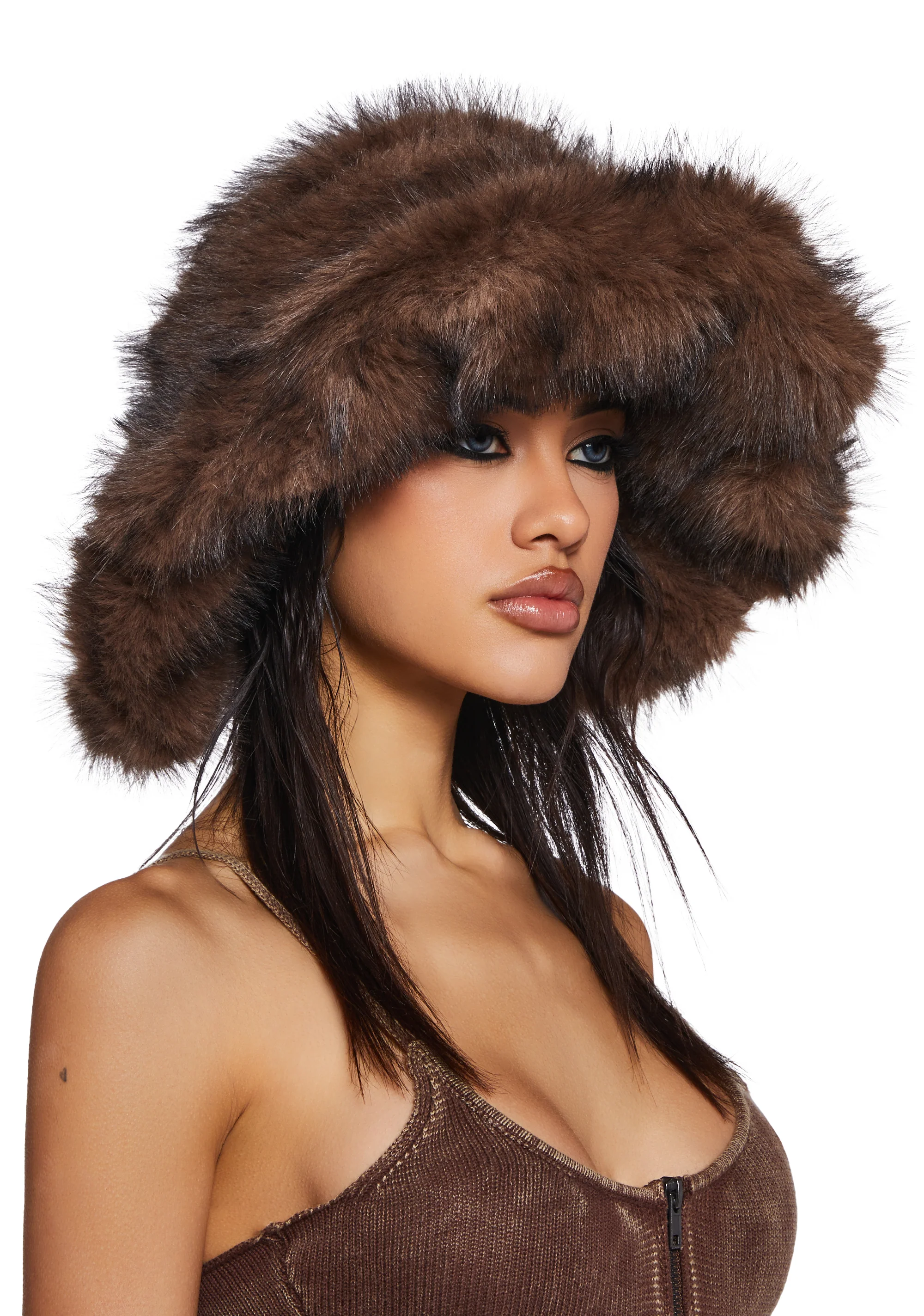 Chamber Faux Fur Bucket Hat - Dark Brown - Image 2