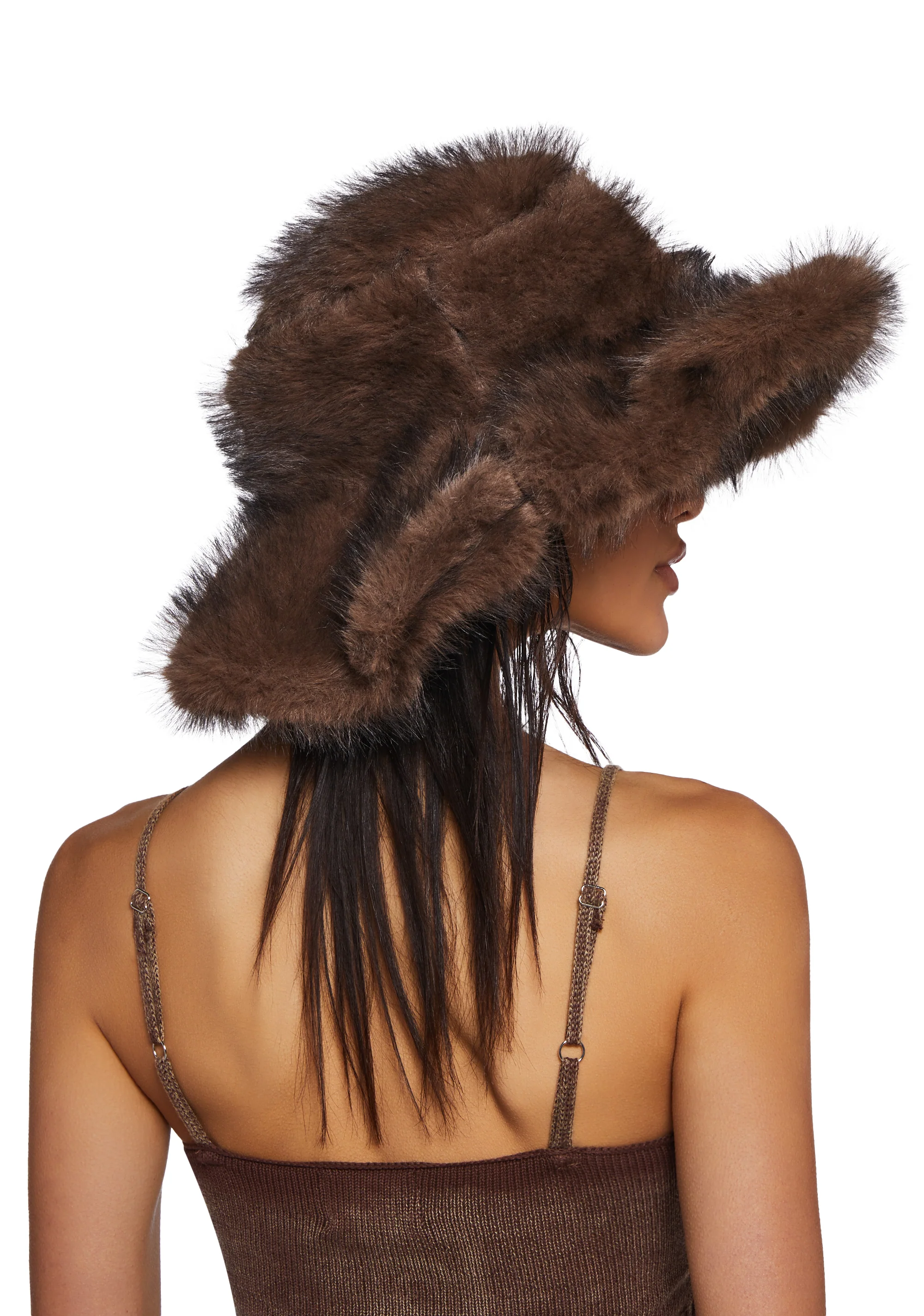 Chamber Faux Fur Bucket Hat - Dark Brown - Image 3
