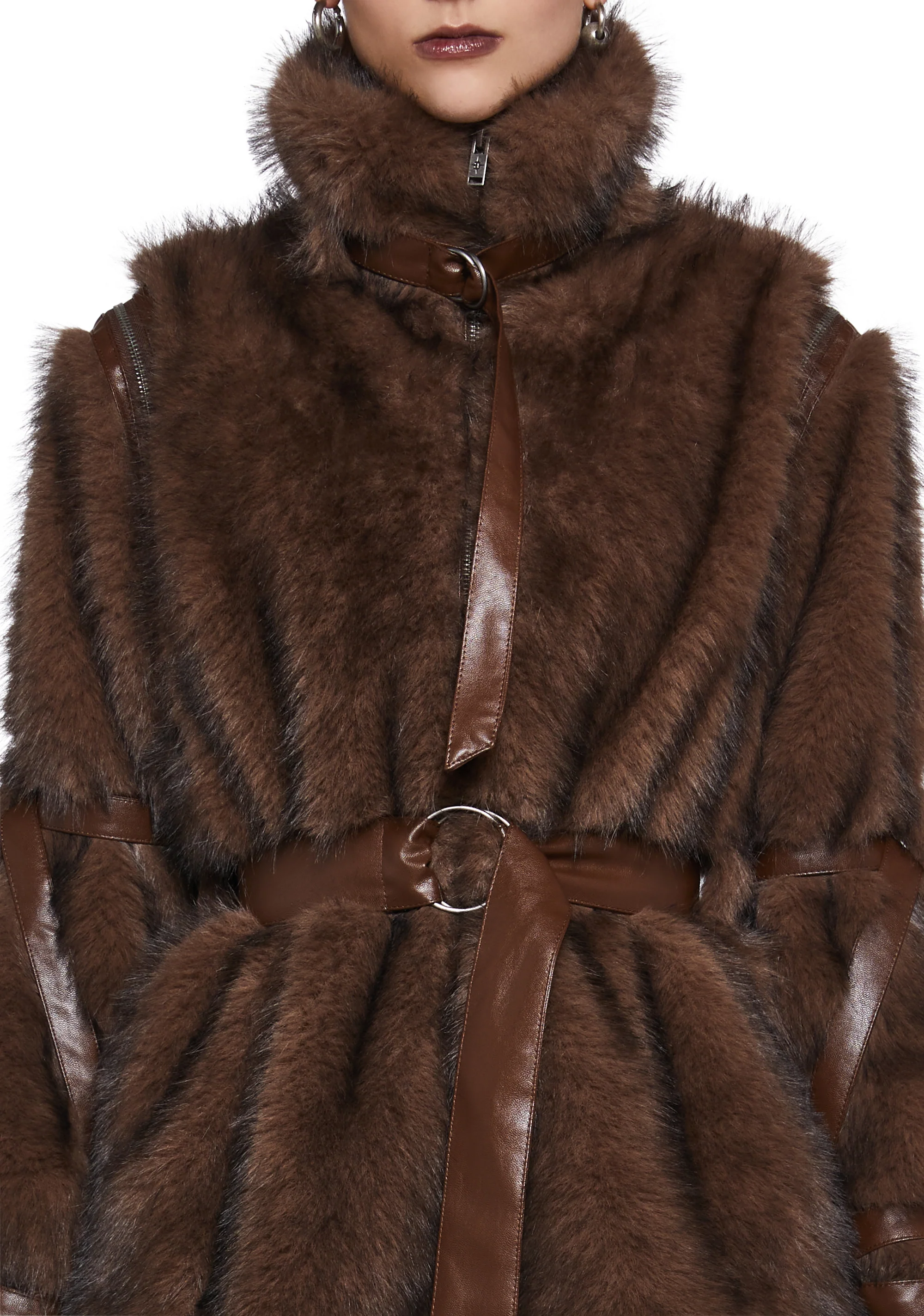 Chamber Faux Fur Jacket With Removable Sleeves - Dark Brown - Image 5