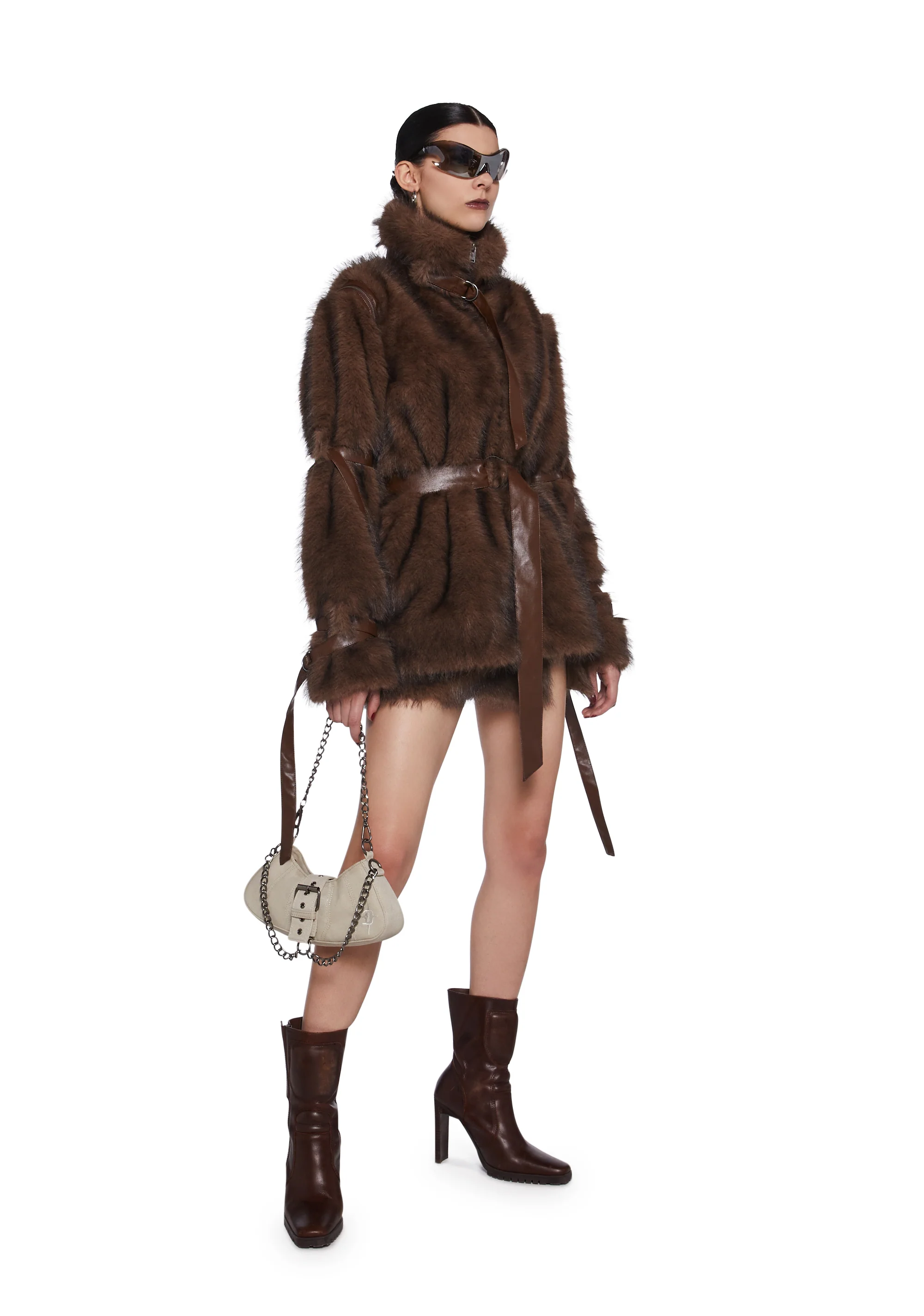 Chamber Faux Fur Jacket With Removable Sleeves - Dark Brown - Image 6