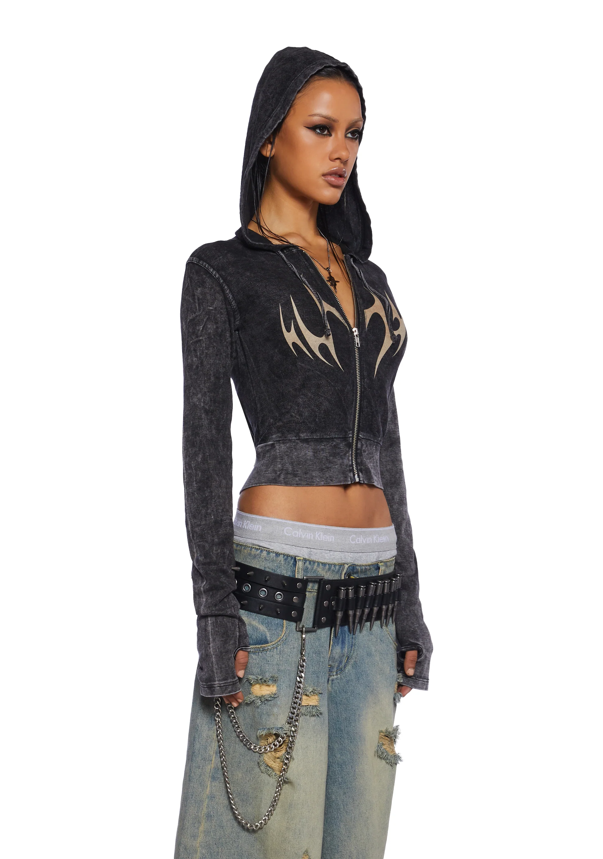 Charged Graphic Zip-Up Crop Hoodie - Image 3