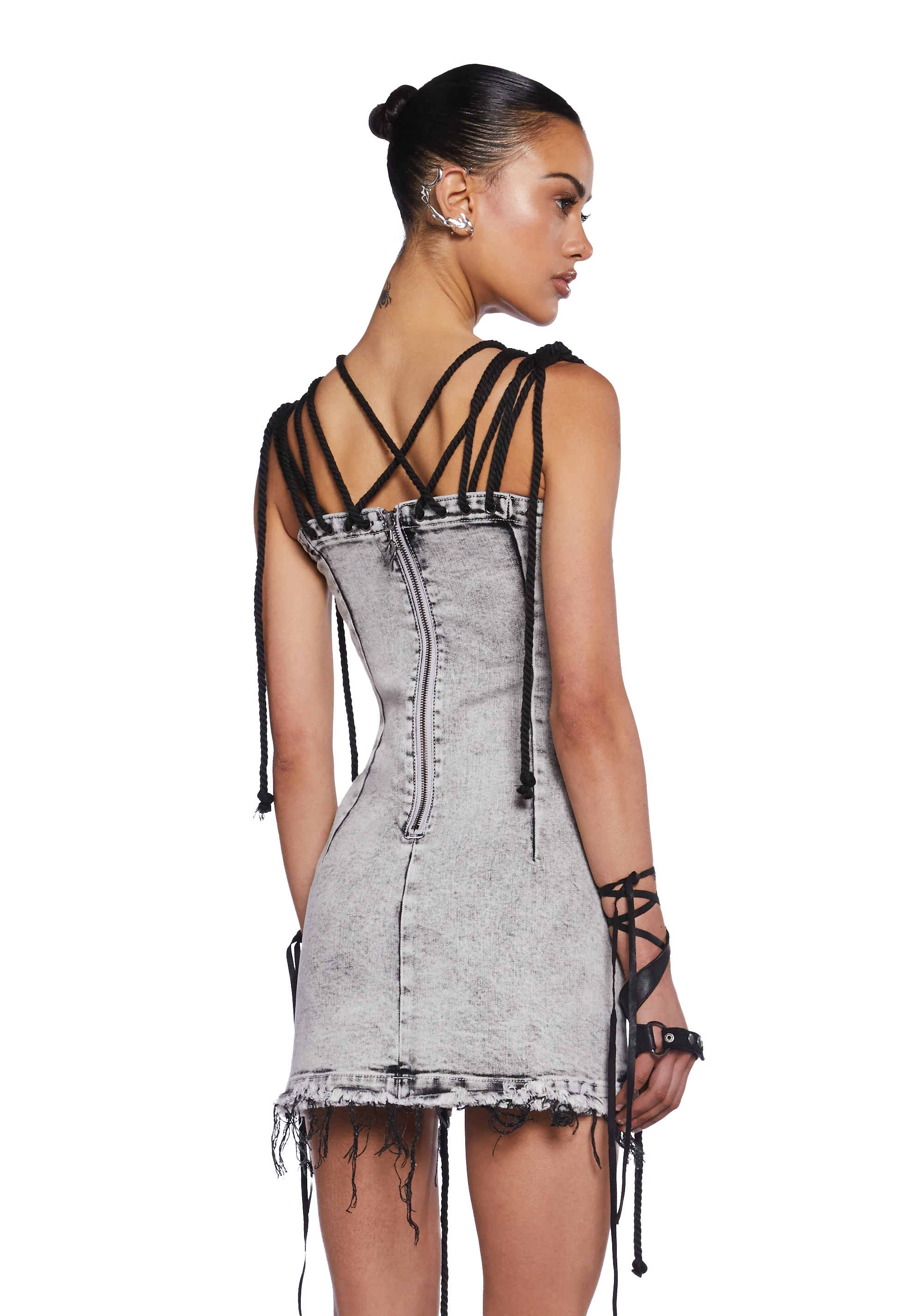 Charged  Lace-Up Denim Dress - Image 5