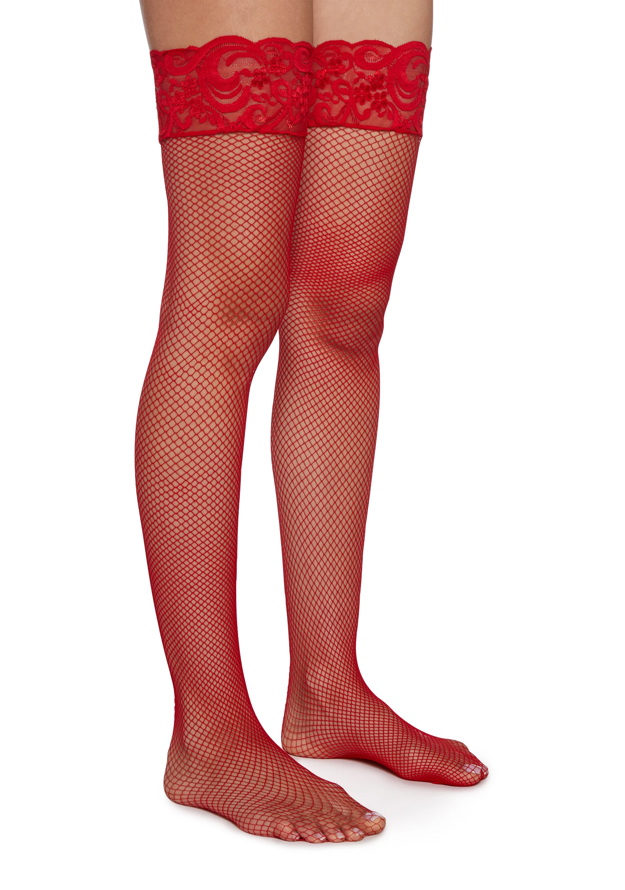 Charming Temptation Fishnet Thigh Highs - Red - Image 2