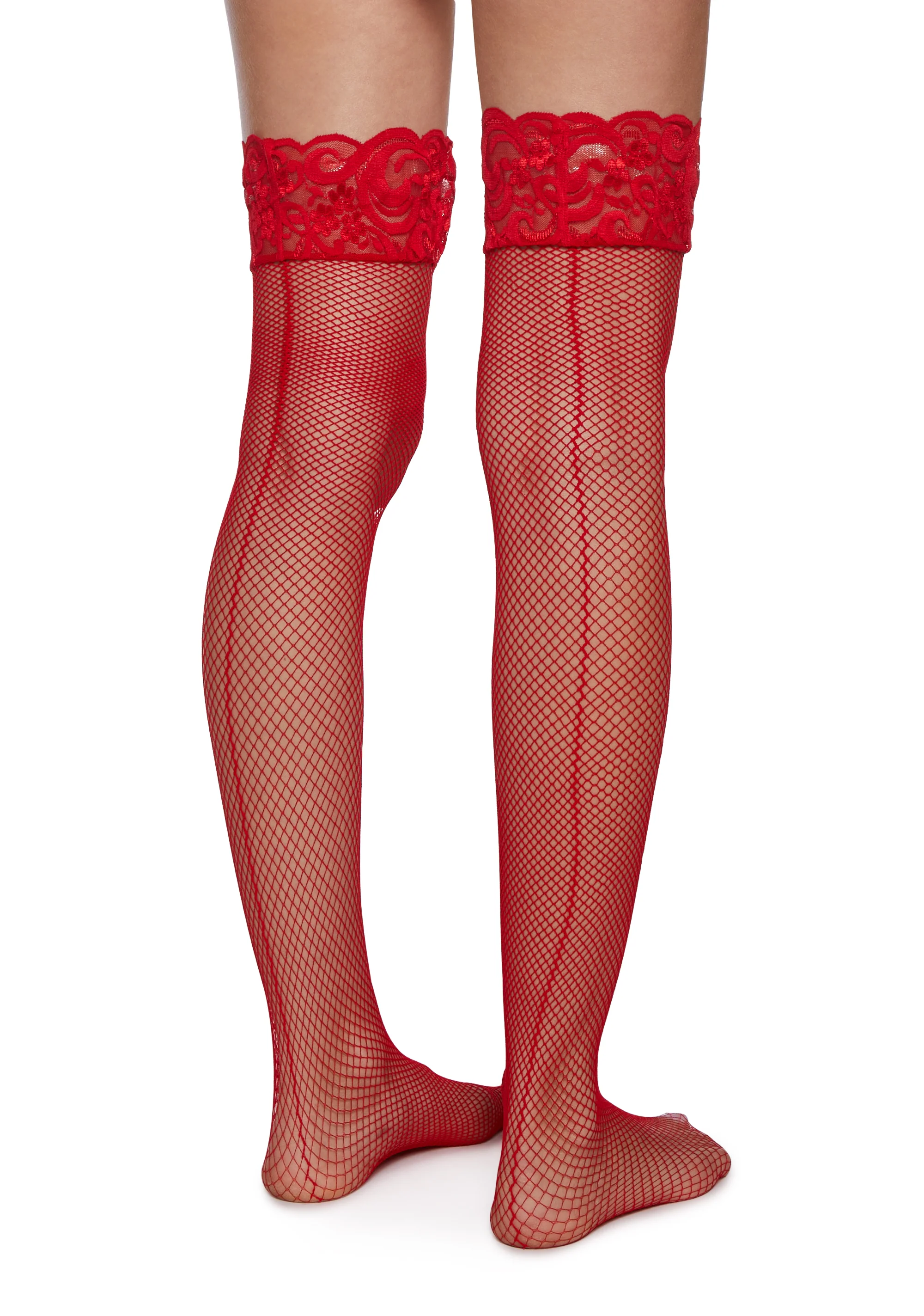 Charming Temptation Fishnet Thigh Highs - Red - Image 3