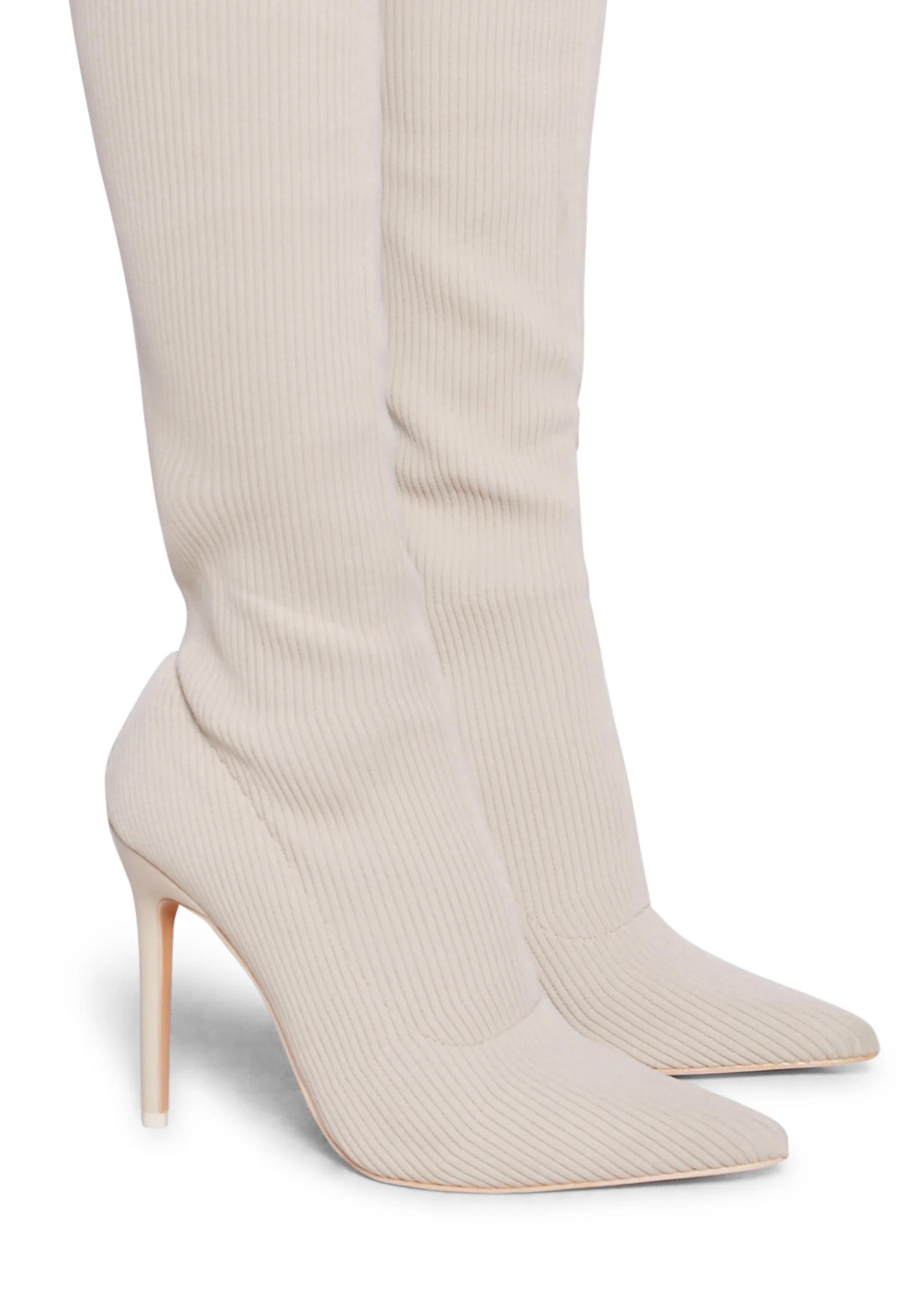 Chateau Over The Knee Knitted Stiletto Boots - Off White - Image 2