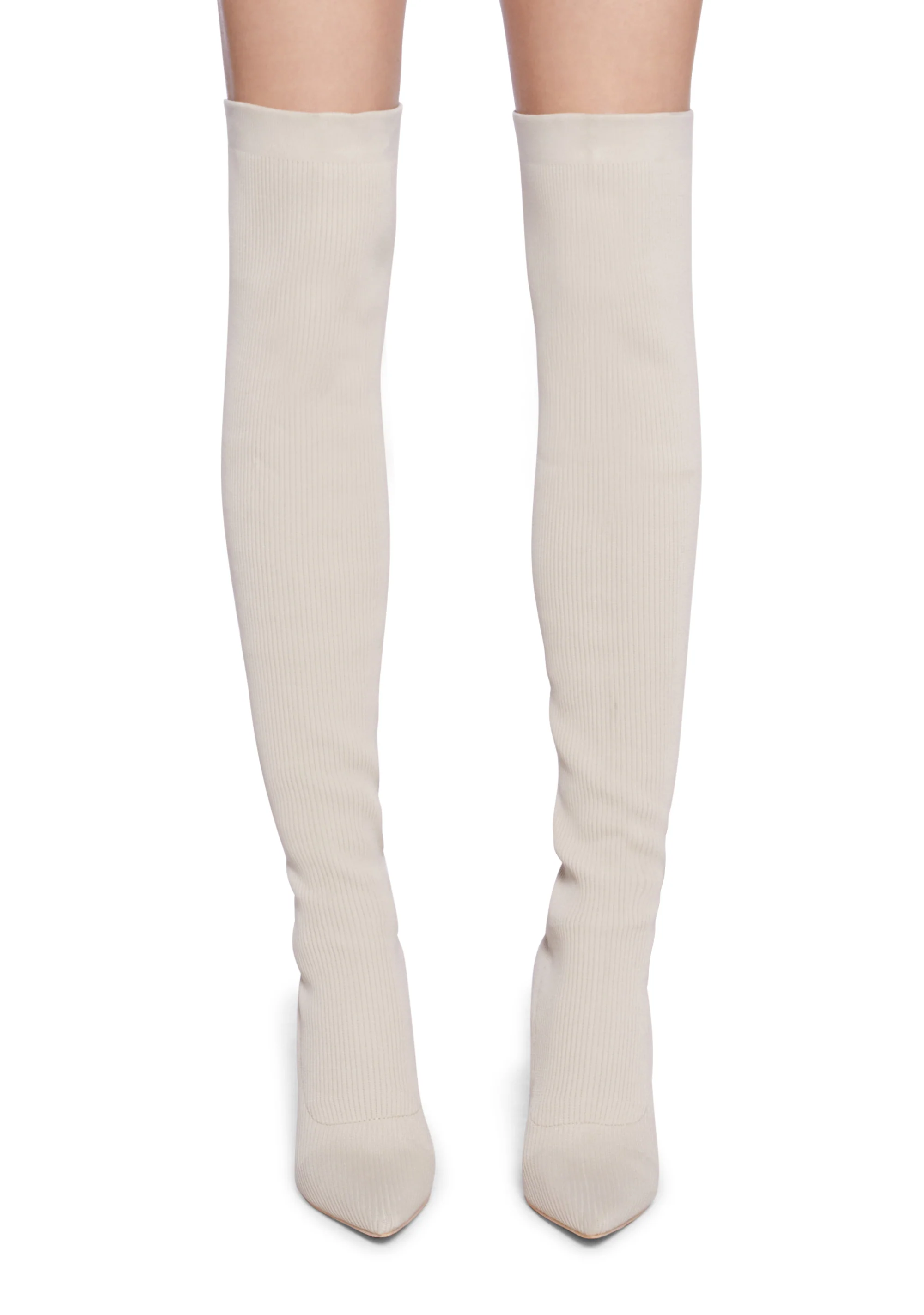 Chateau Over The Knee Knitted Stiletto Boots - Off White - Image 5