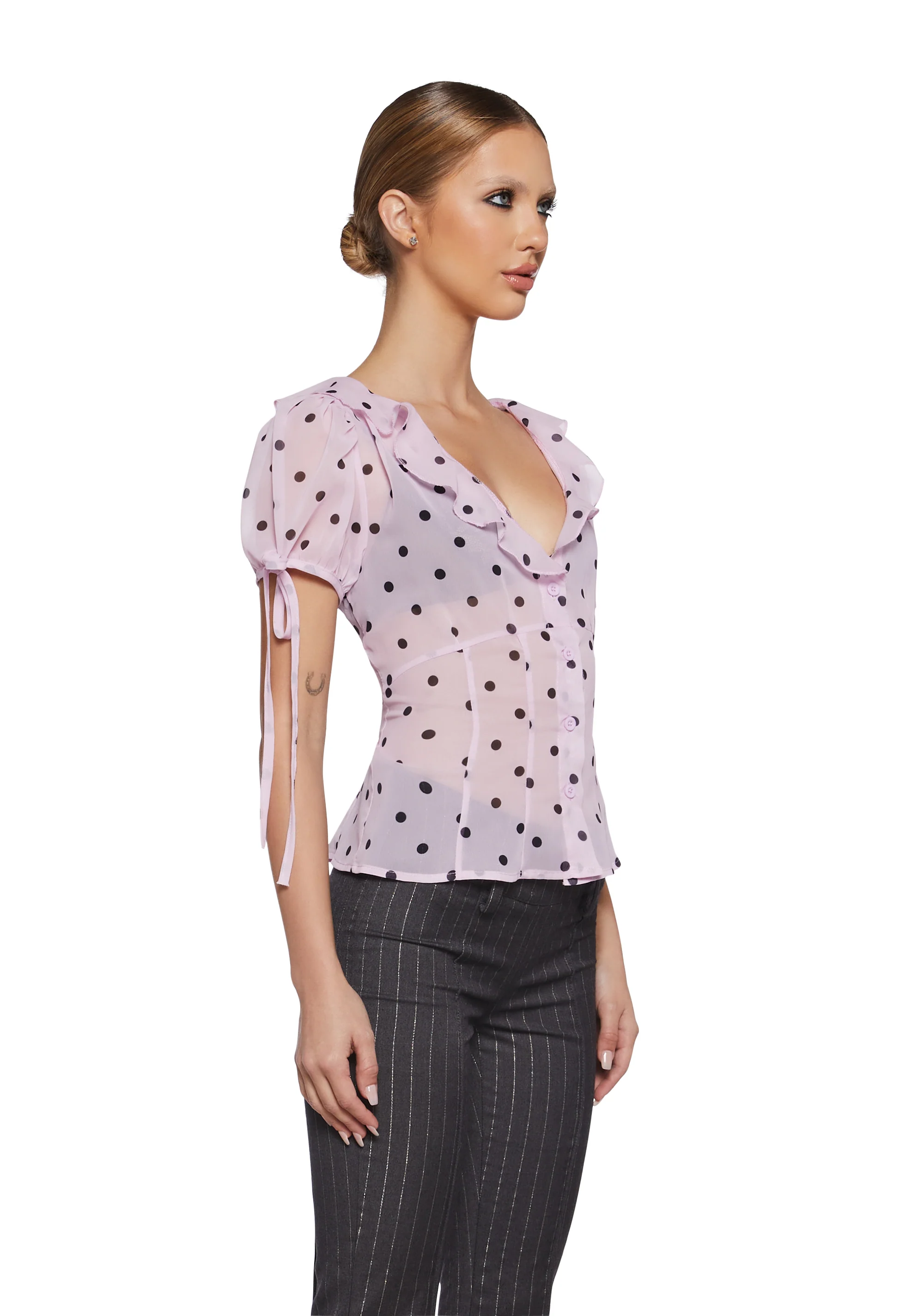 Check Me Out Sheer Blouse - Polka Dot - Image 3